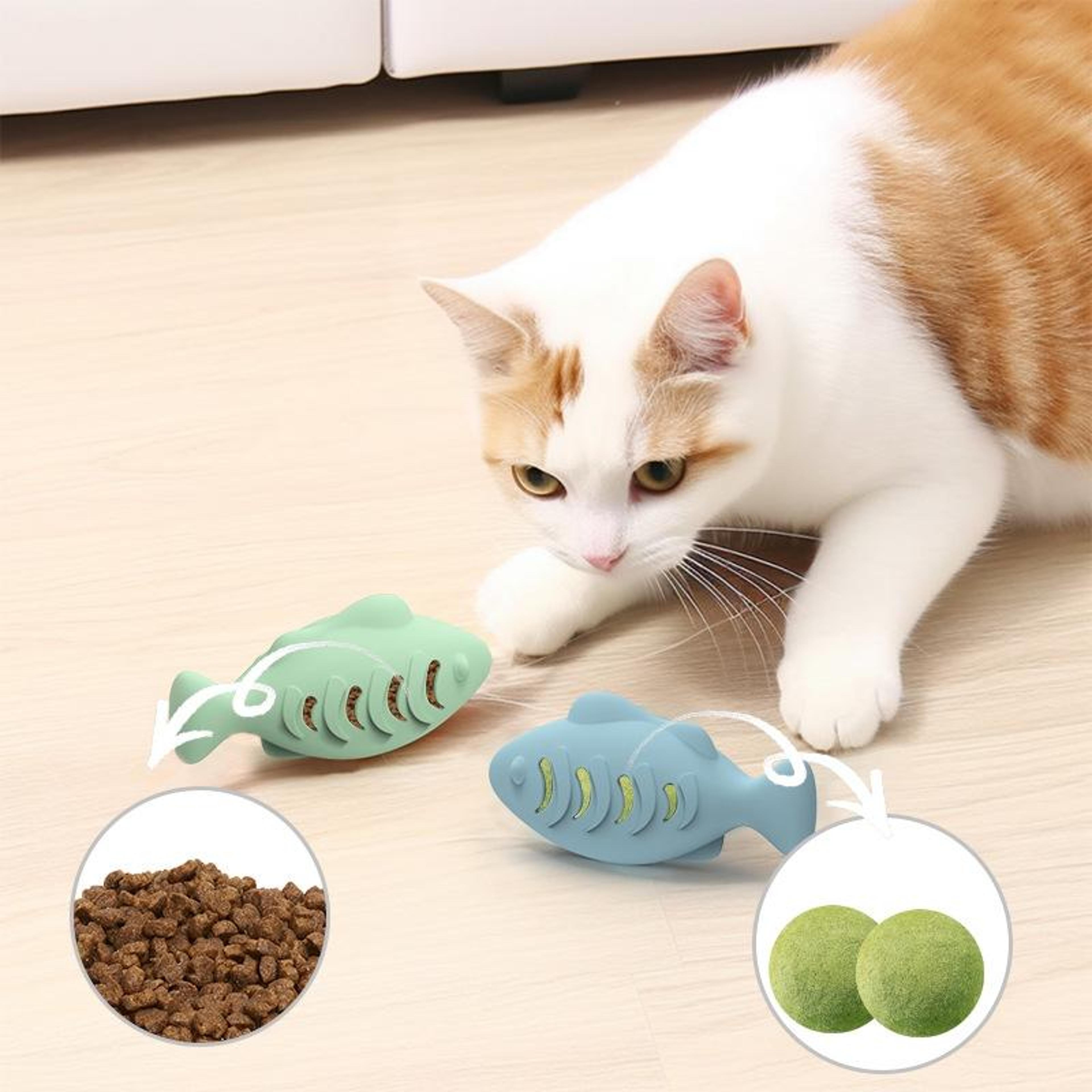interactive fish shaped silicone cat toy treat dispenser for indoor cats