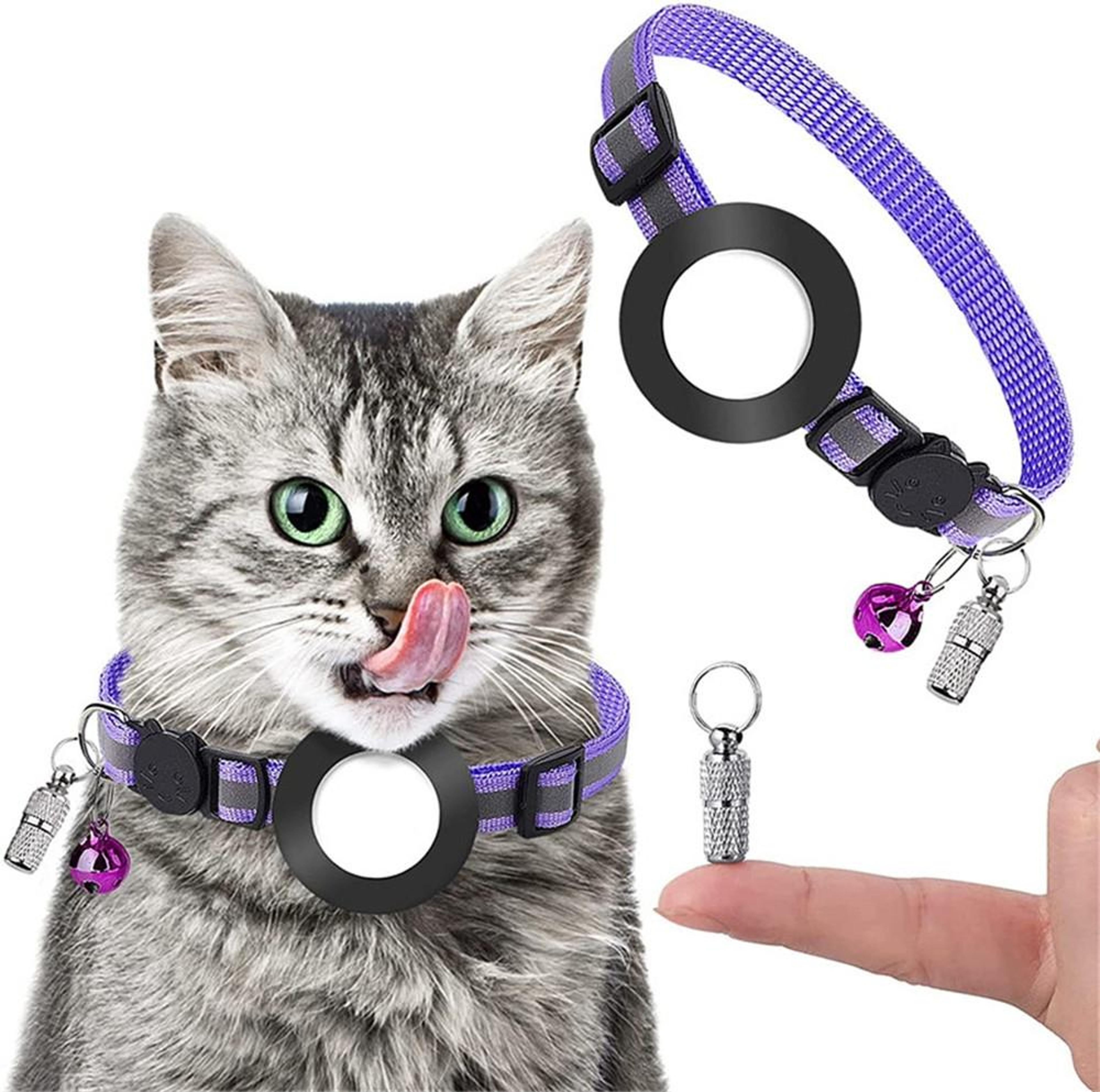 airtag pet collar with reflective safety buckle & bell for cats and small dogs