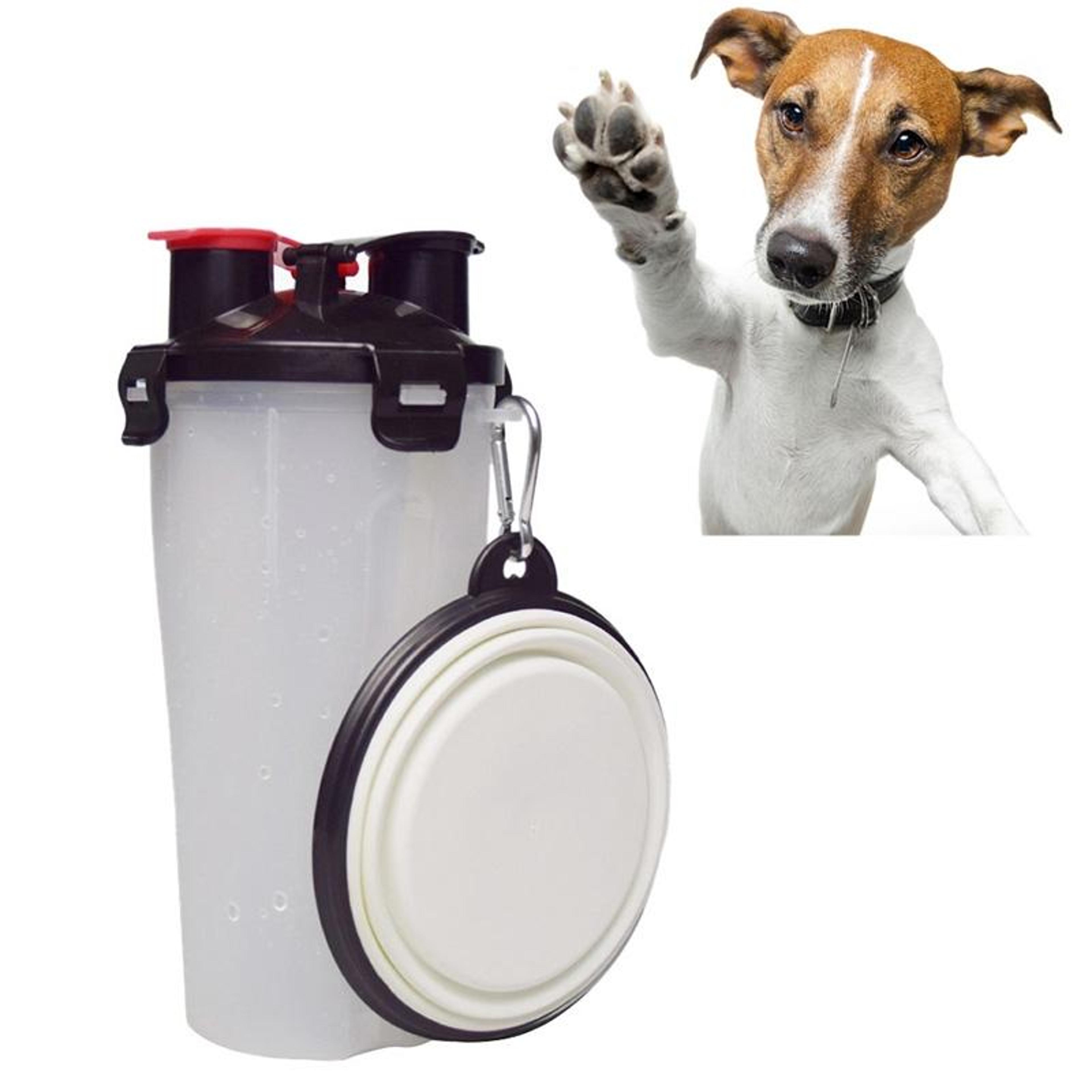 portable pet water bottle & food container with foldable travel bowl