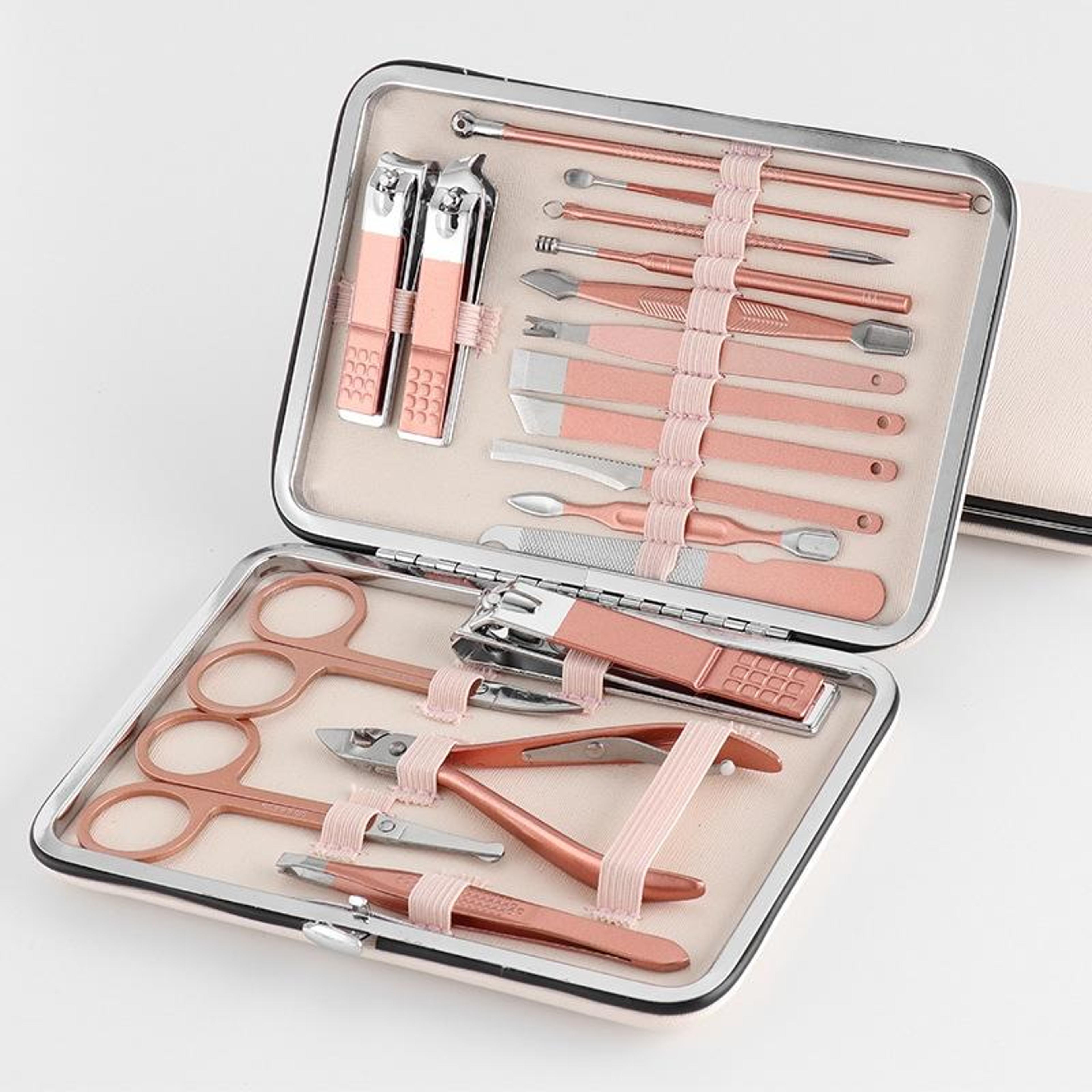 precisionpro 18 in 1 stainless steel manicure & pedicure grooming kit travel case