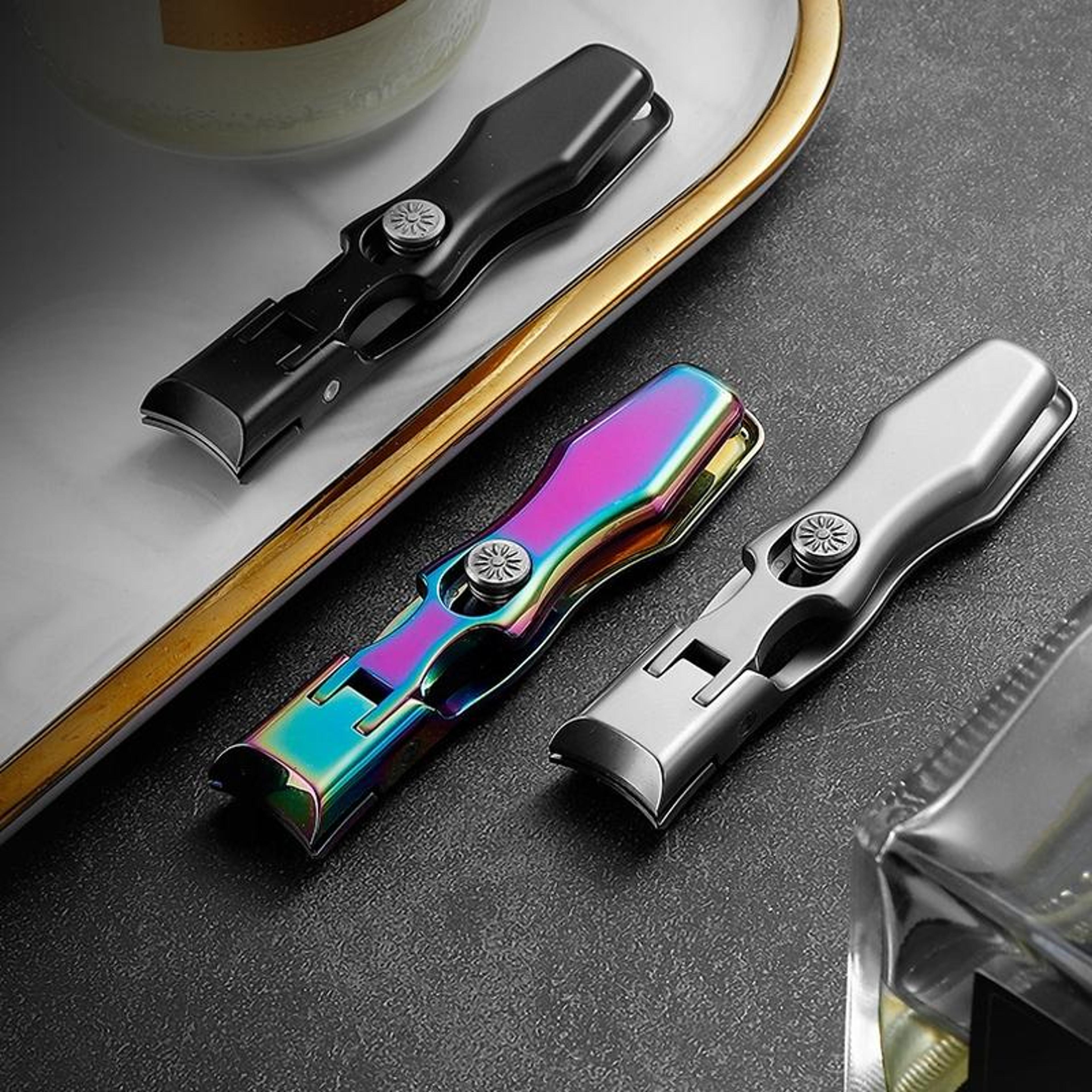 premium stainless steel nail clipper with anti splash catcher & large opening jaw