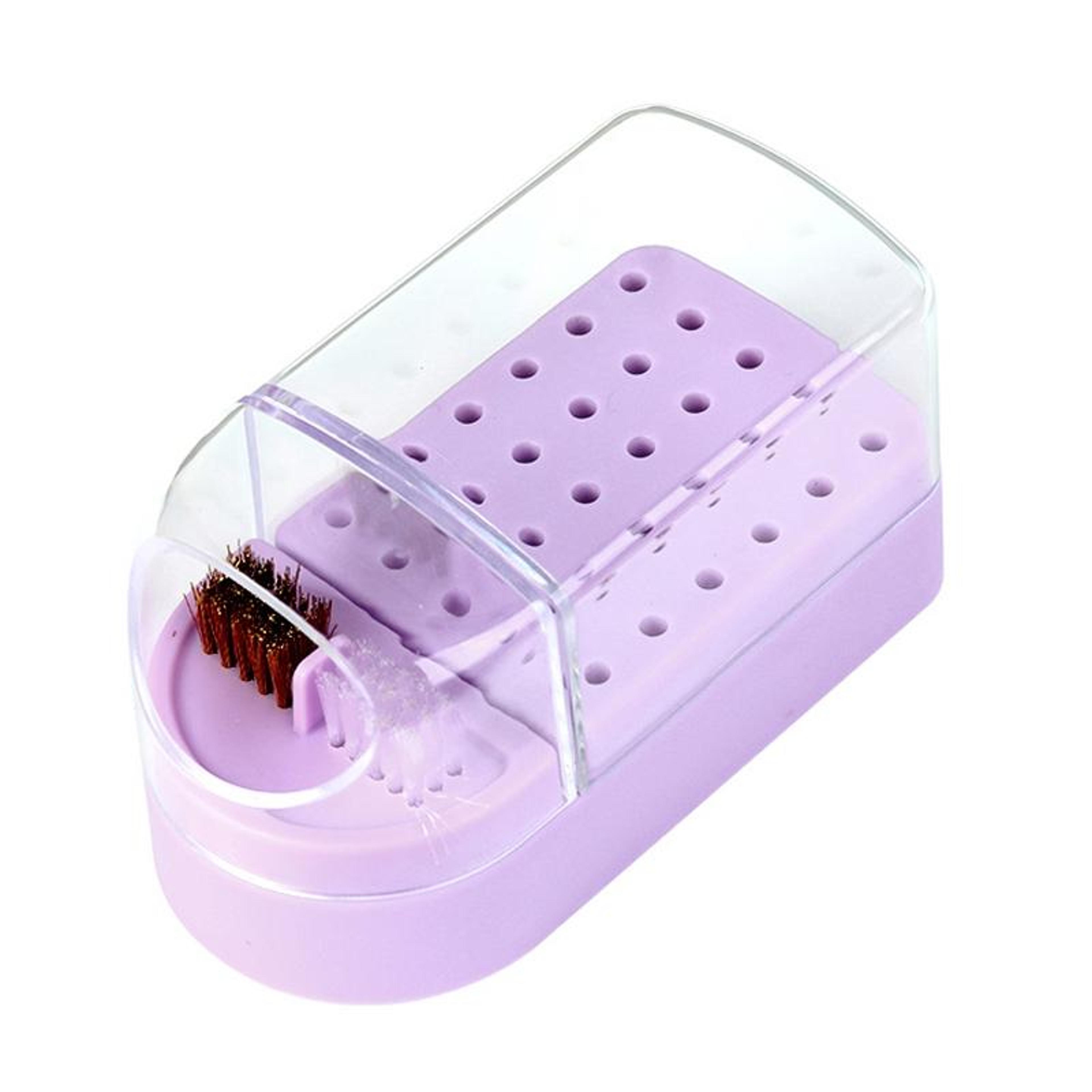 30 slot nail drill bit organizer case with dustproof cover & cleaning brush