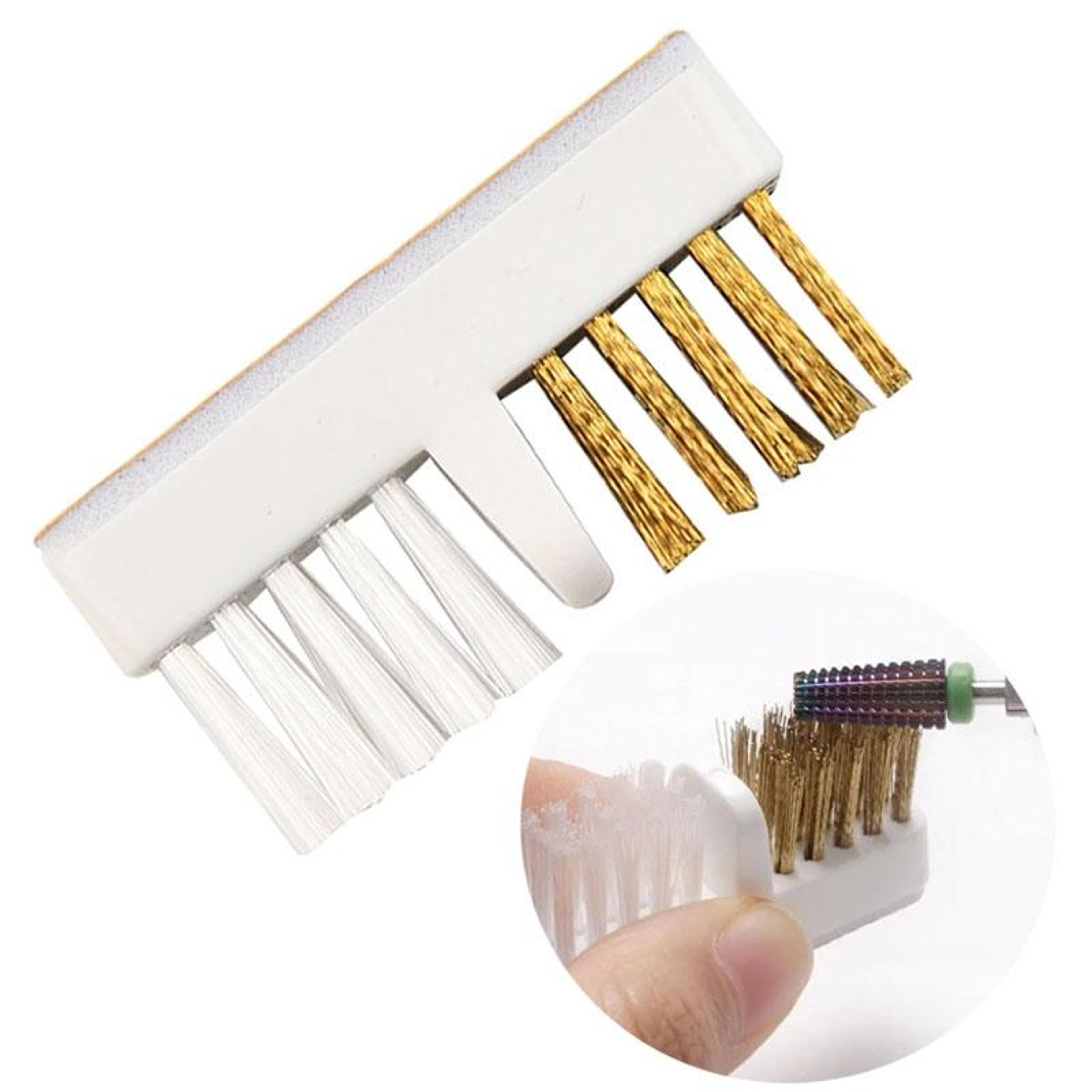 professional nail drill bit cleaning brush dual sided steel wire & soft bristle manicure tool