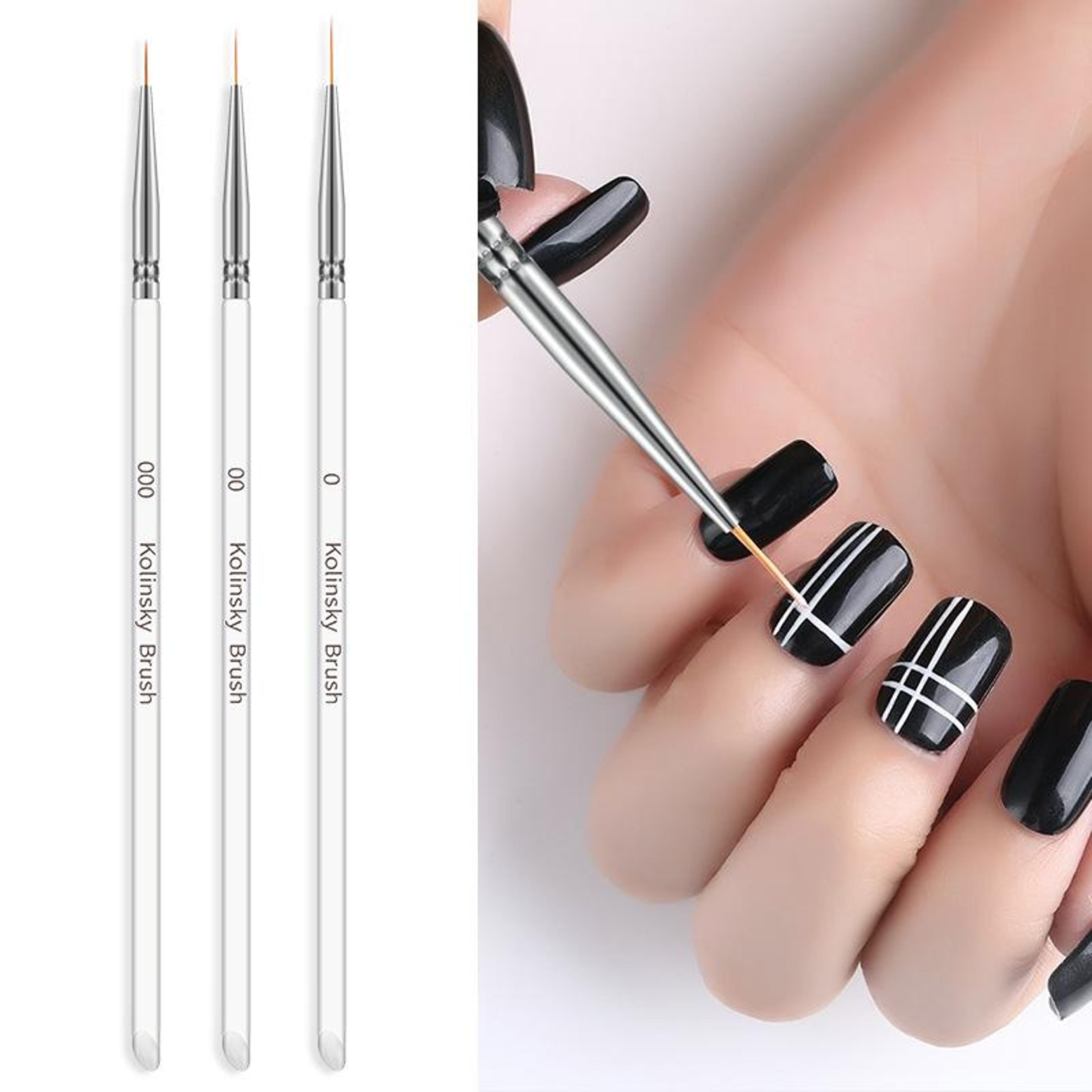 crystal precision nail art brush set for fine lines, flowers & gel manicure design