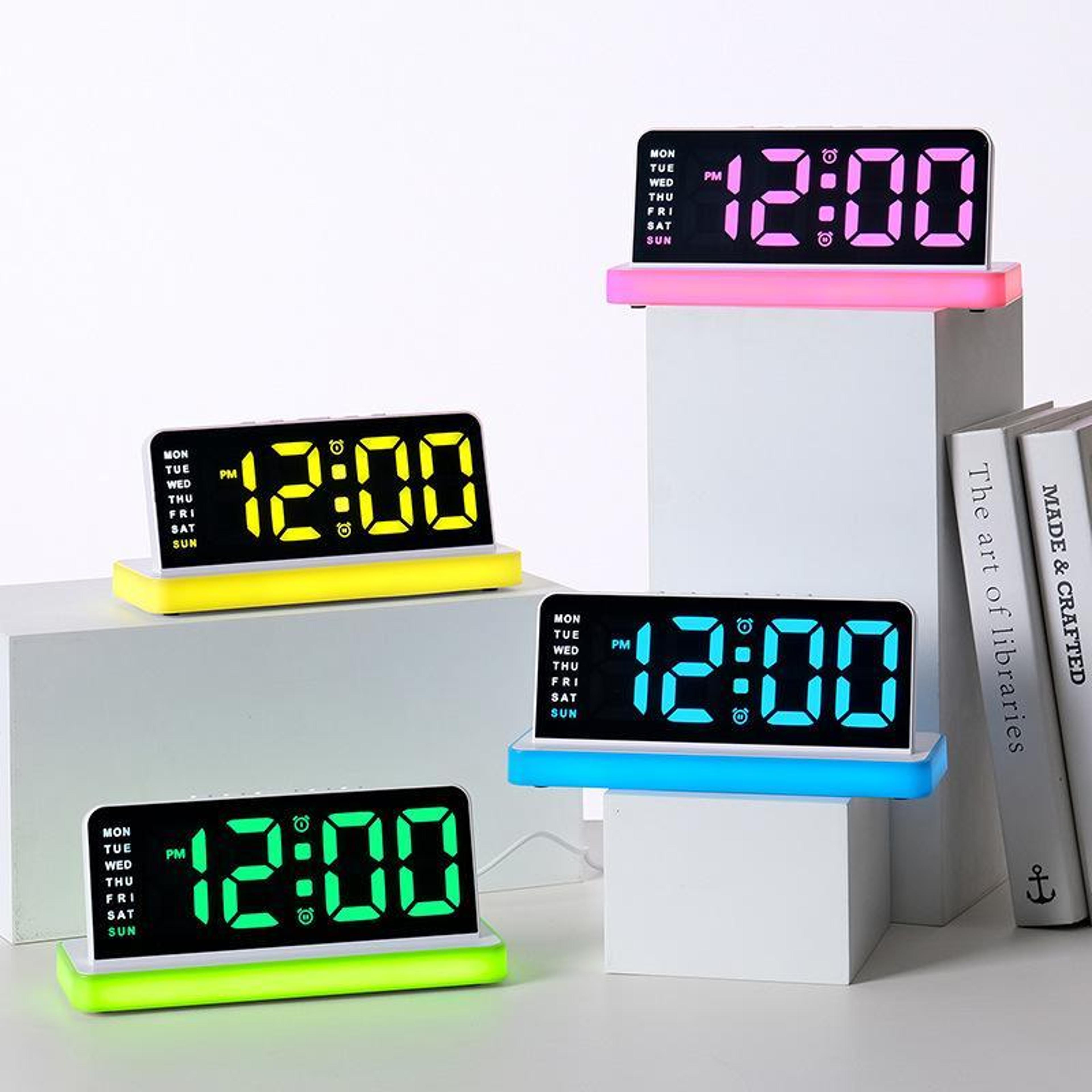 colorglow led digital alarm clock with mirror display, dual alarms & night light