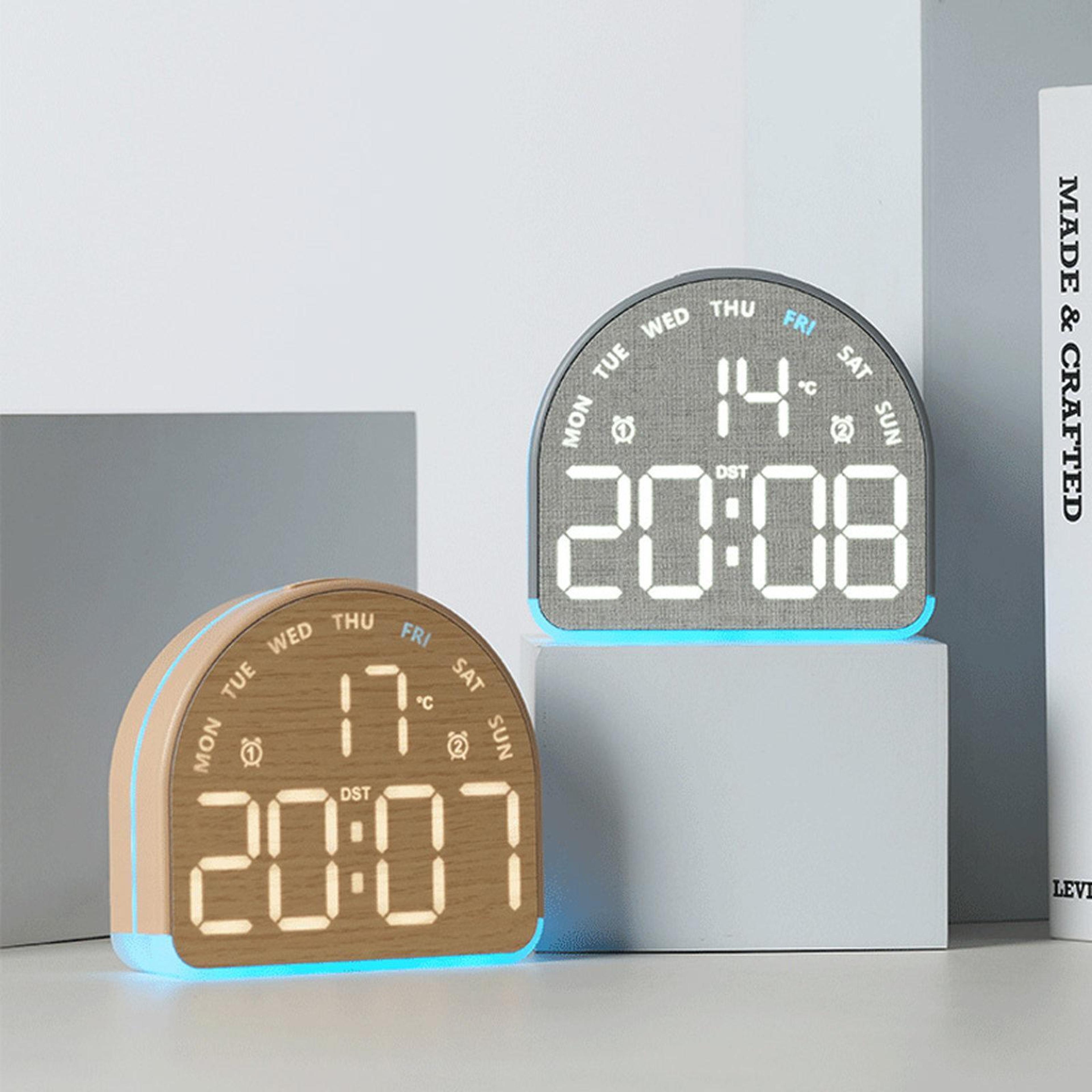 smart led digital alarm clock with ambient night light, temperature display & dual alarm