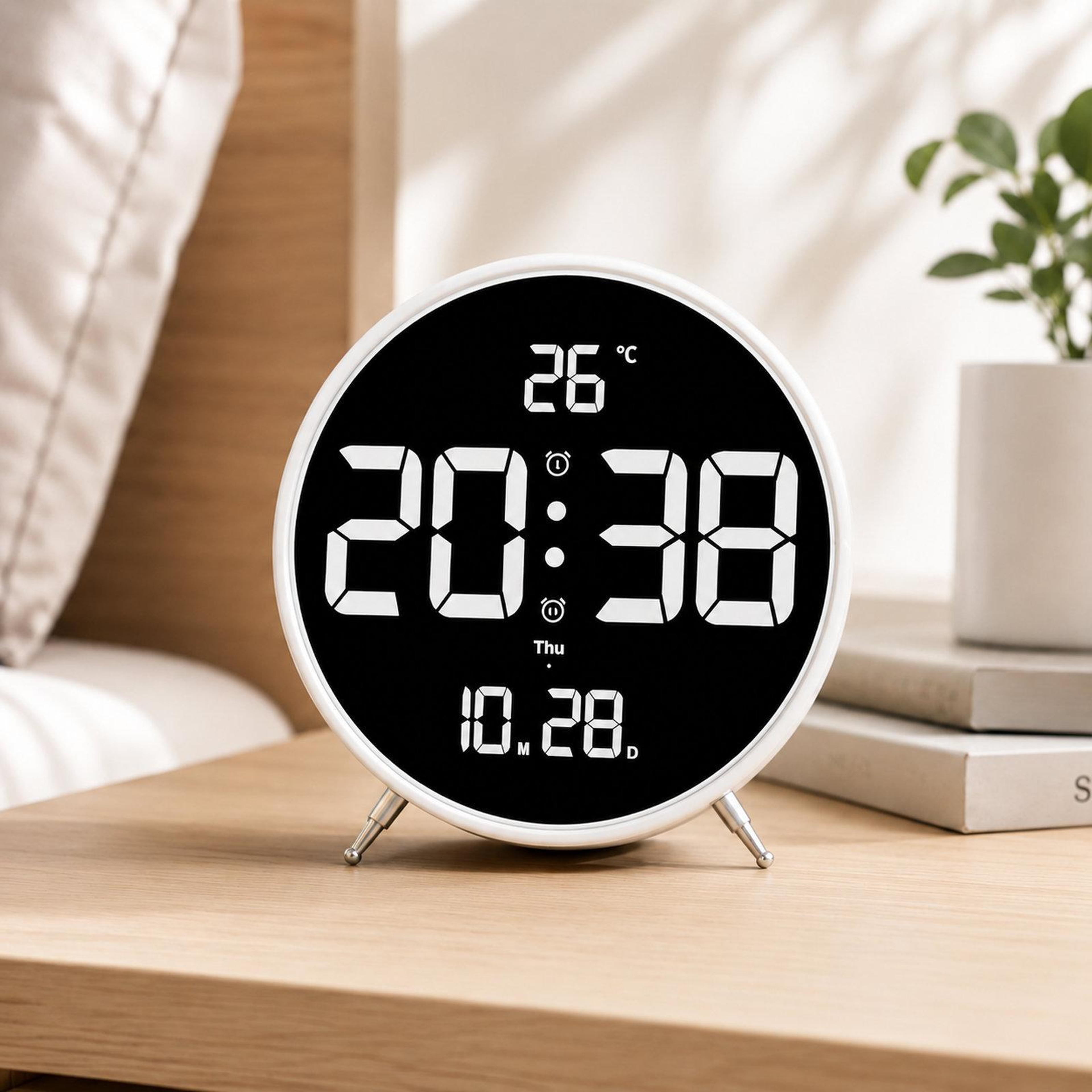 8.3" led digital alarm clock with dual alarms, temperature display & adjustable brightness