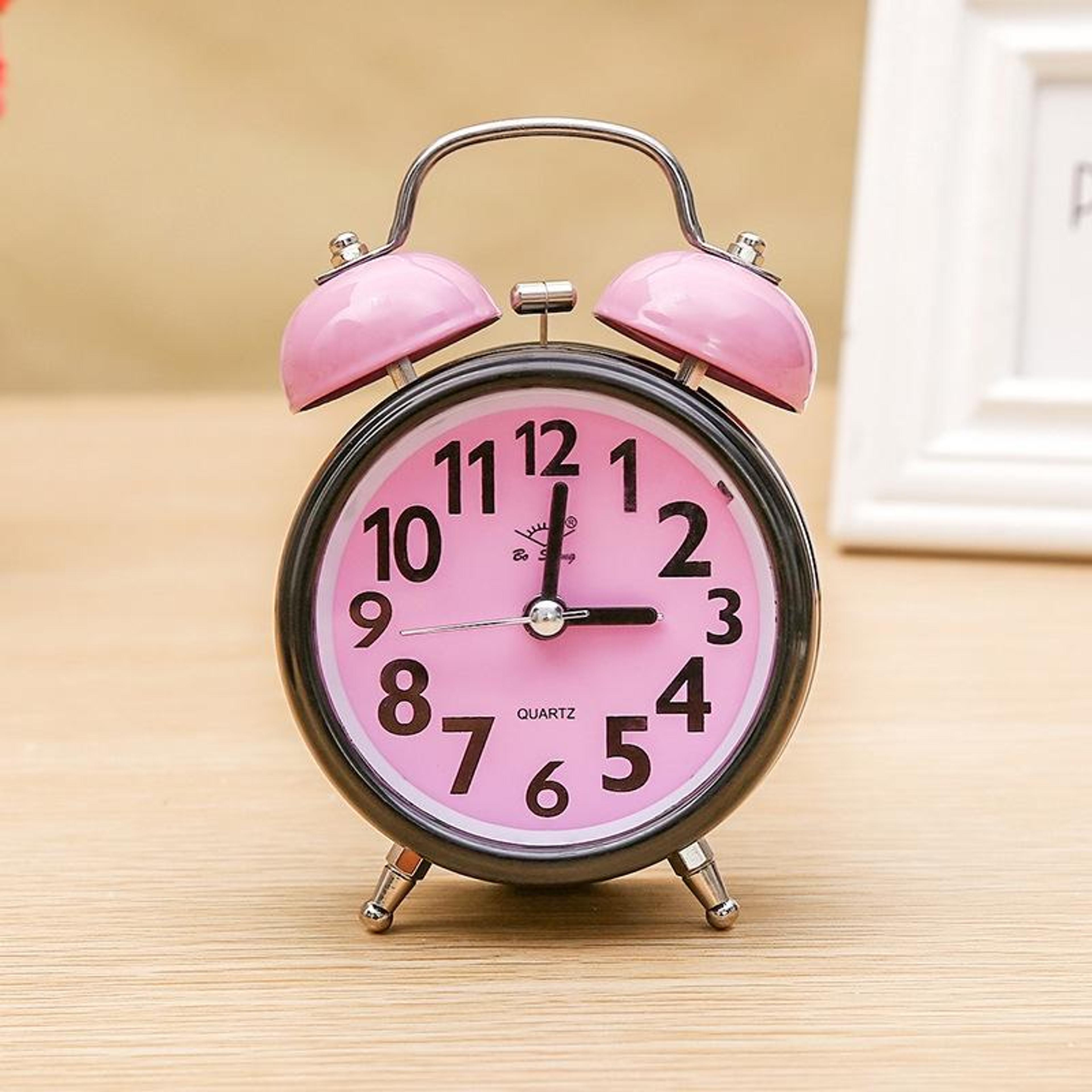 double bell quartz bedside alarm clock with night light for students & bedrooms