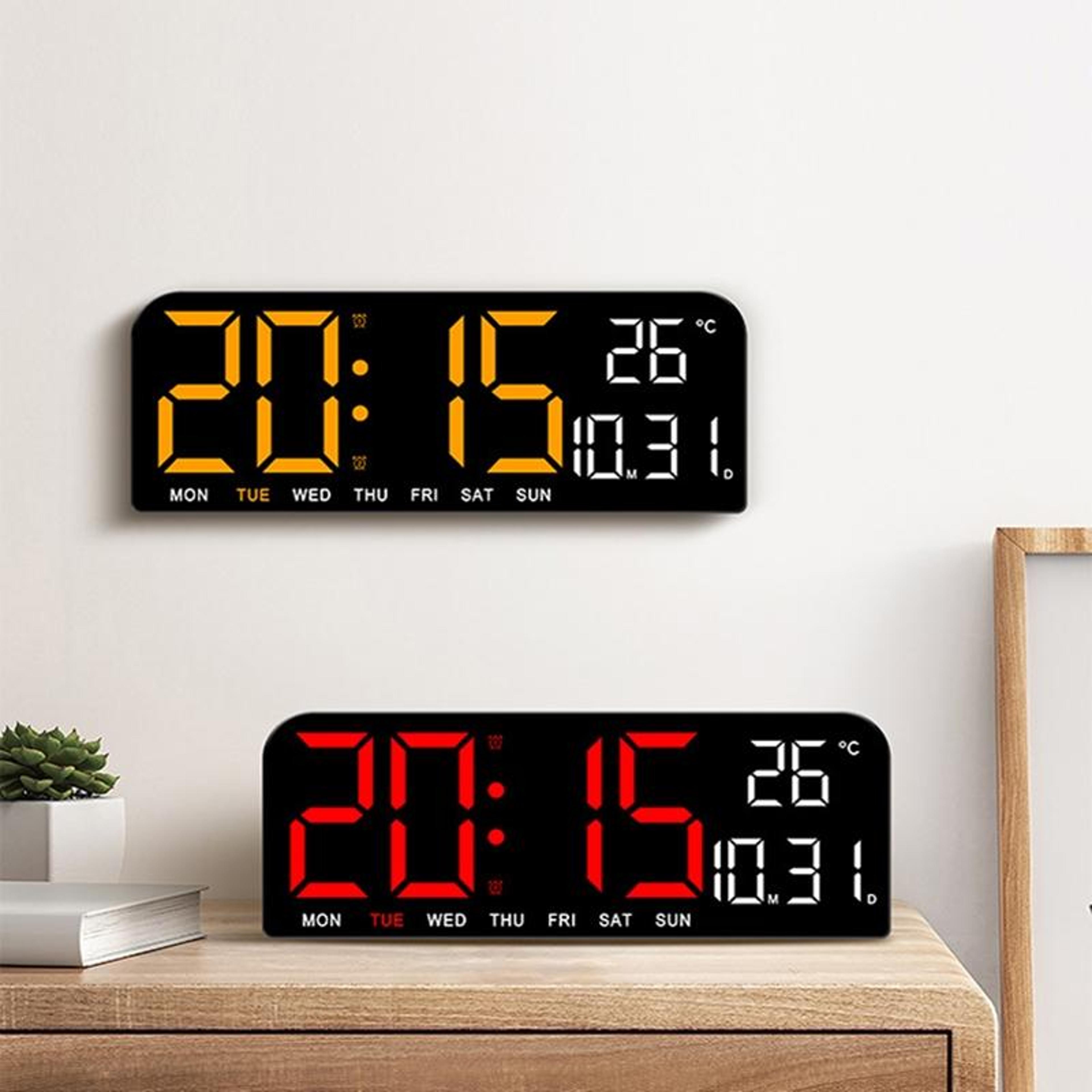 lumitime led digital wall & desk clock with alarm, calendar & temperature display