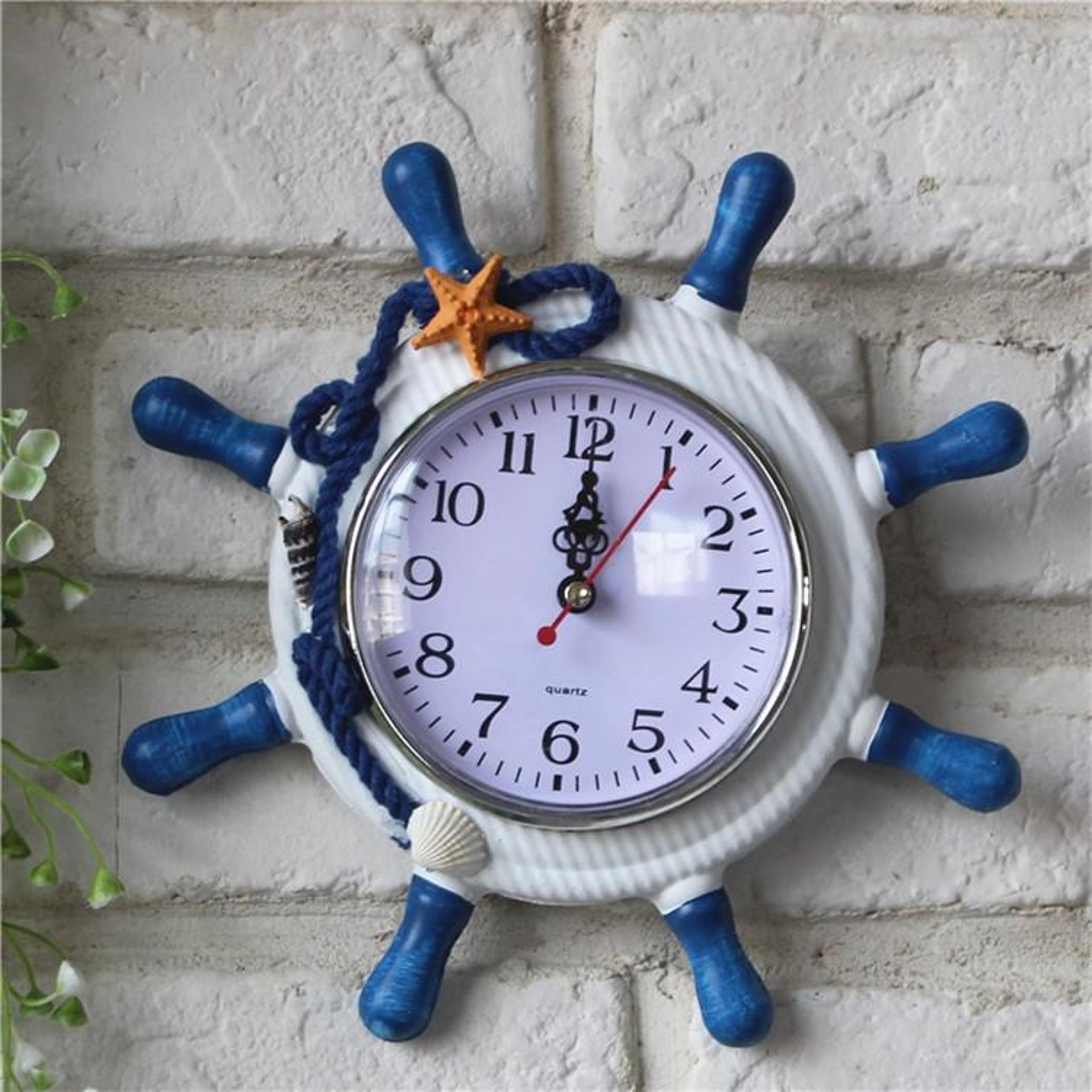 nautical wooden ship wheel wall clock for coastal home decor