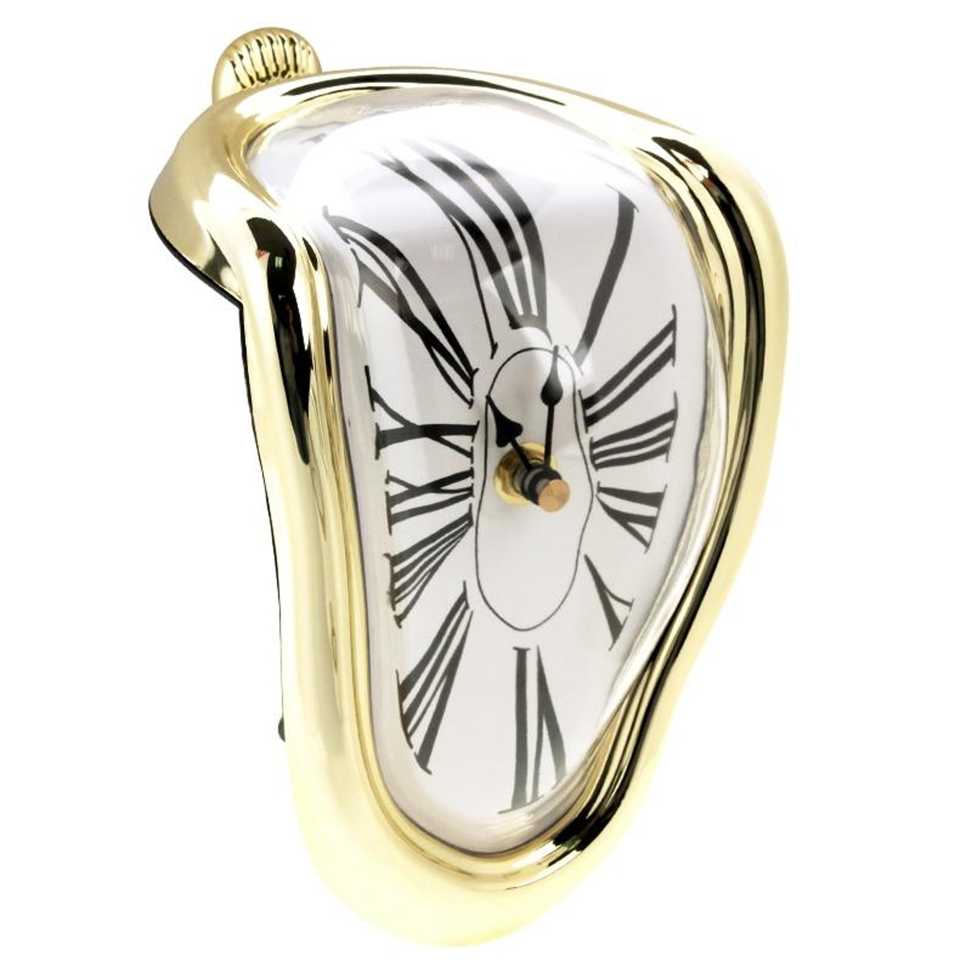 dali inspired melting clock retro surreal desk timepiece with roman numerals