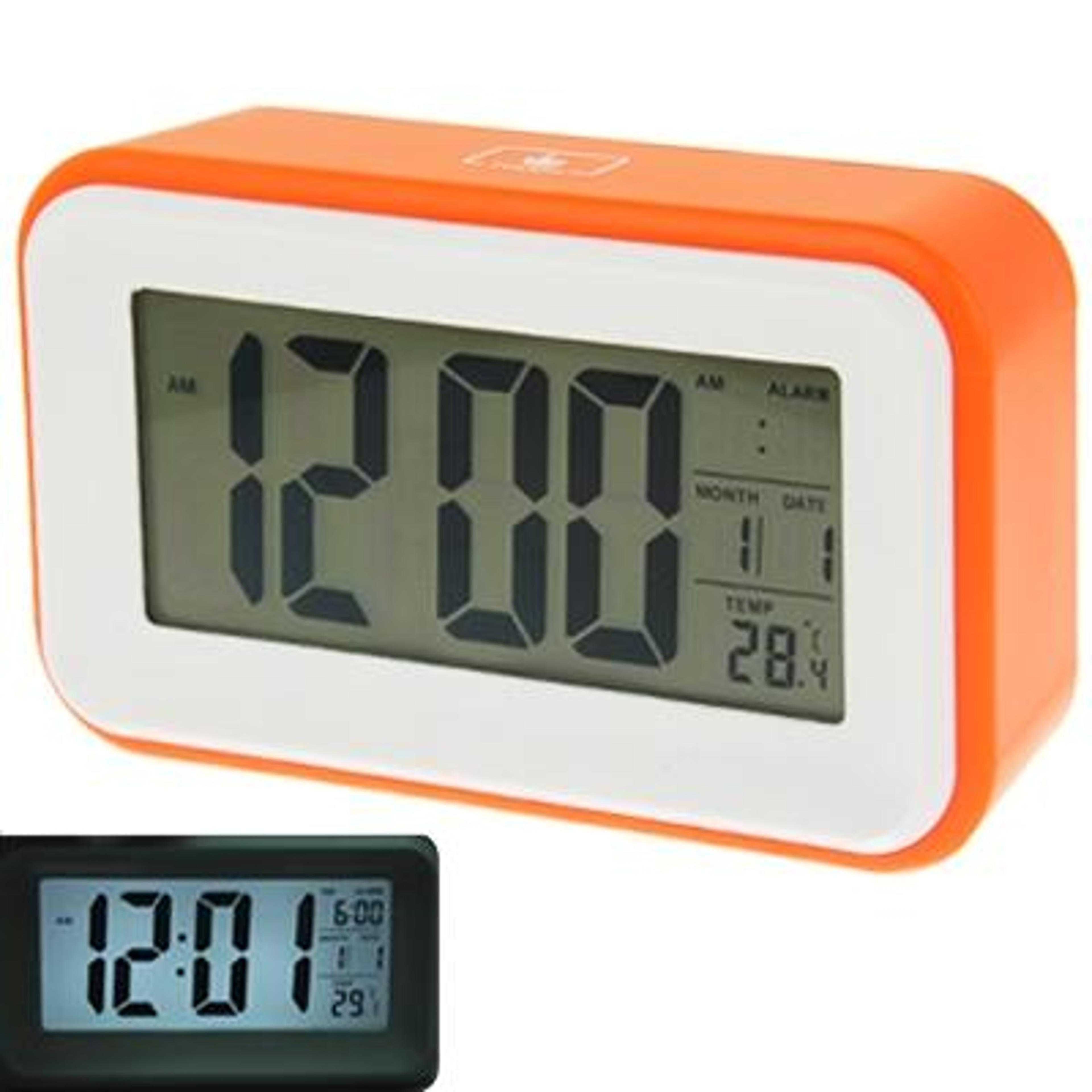 robot desk alarm clock with large lcd display, calendar & snooze function