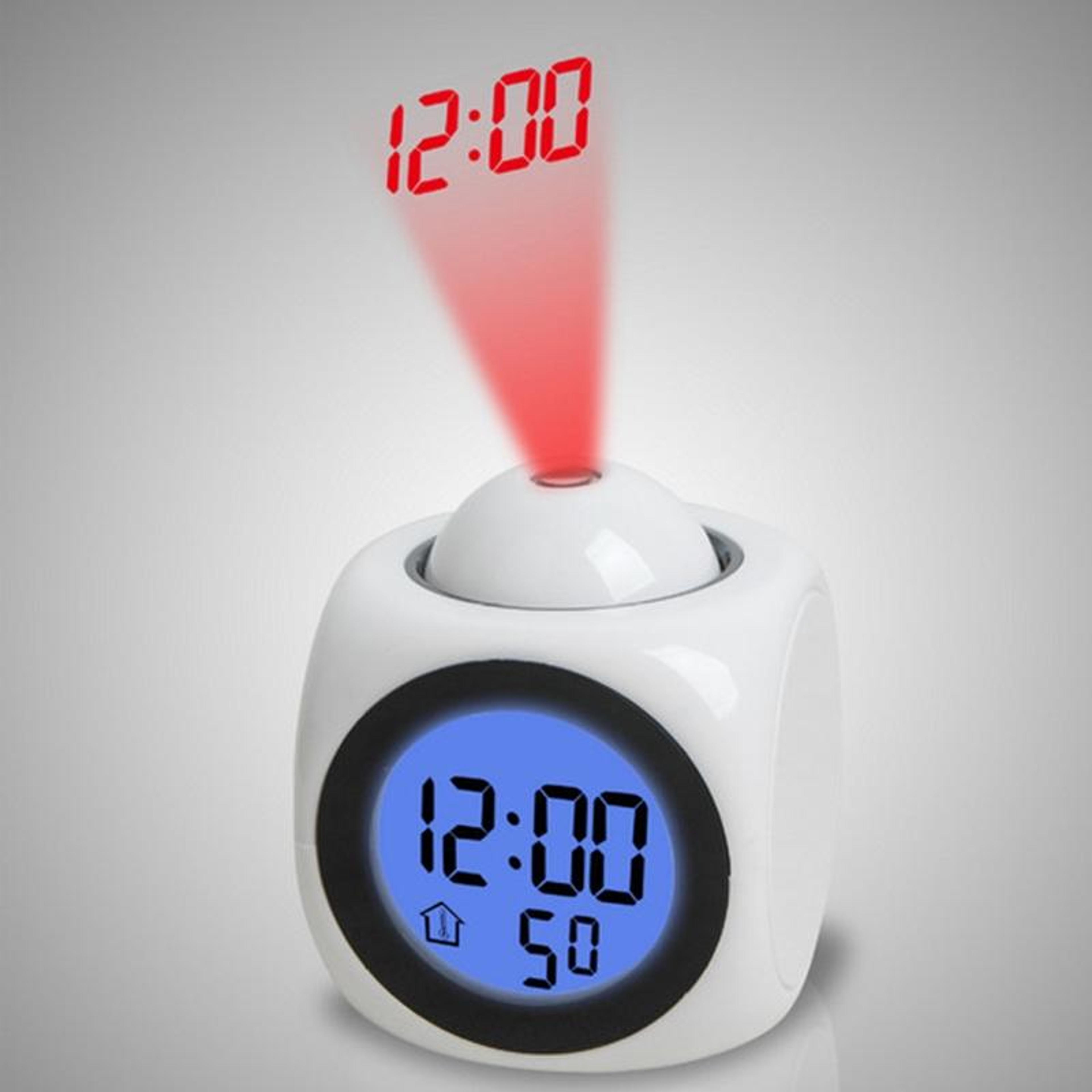 smart projection alarm clock with voice time announcements & temperature display