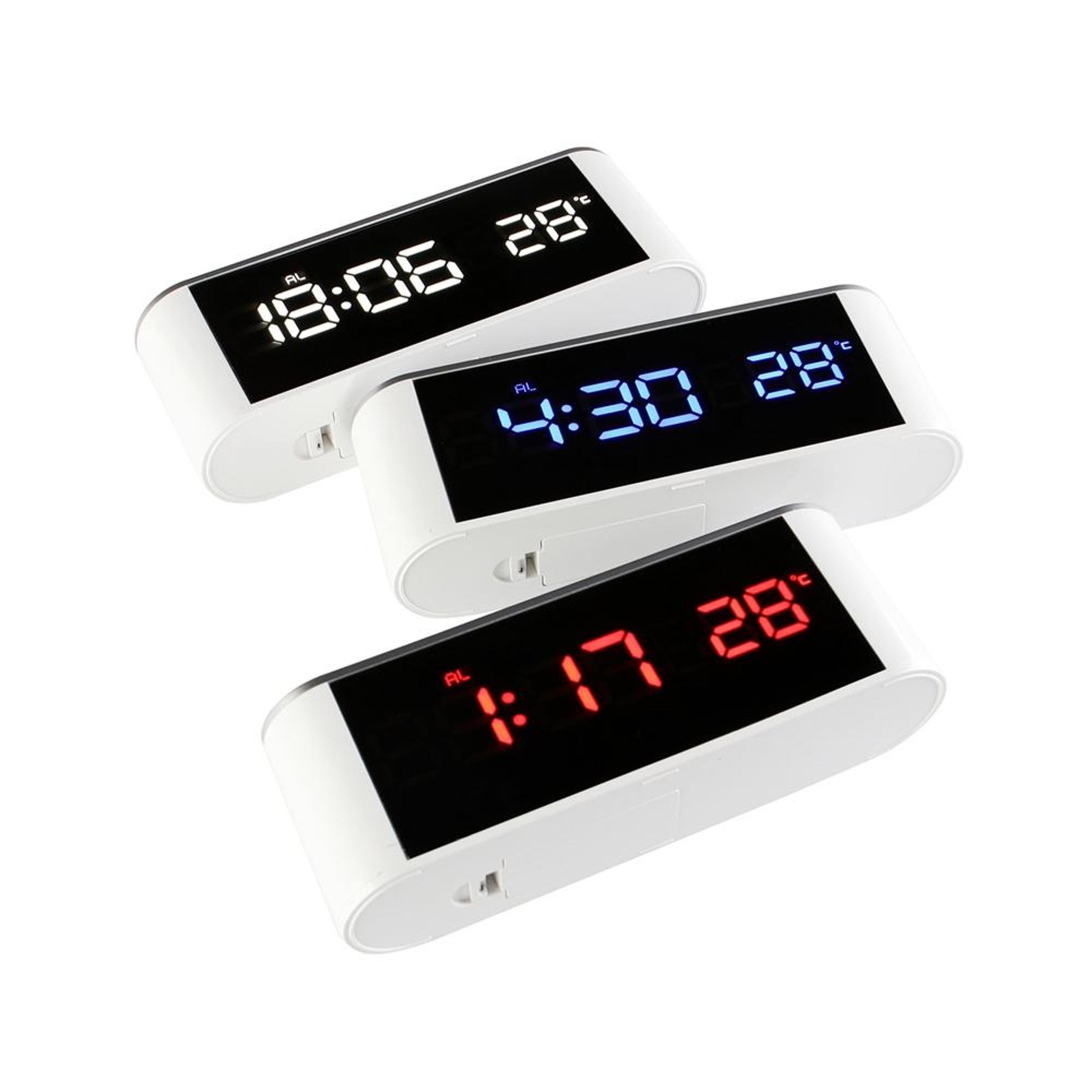 smart led mirror alarm clock with temperature display & adjustable brightness