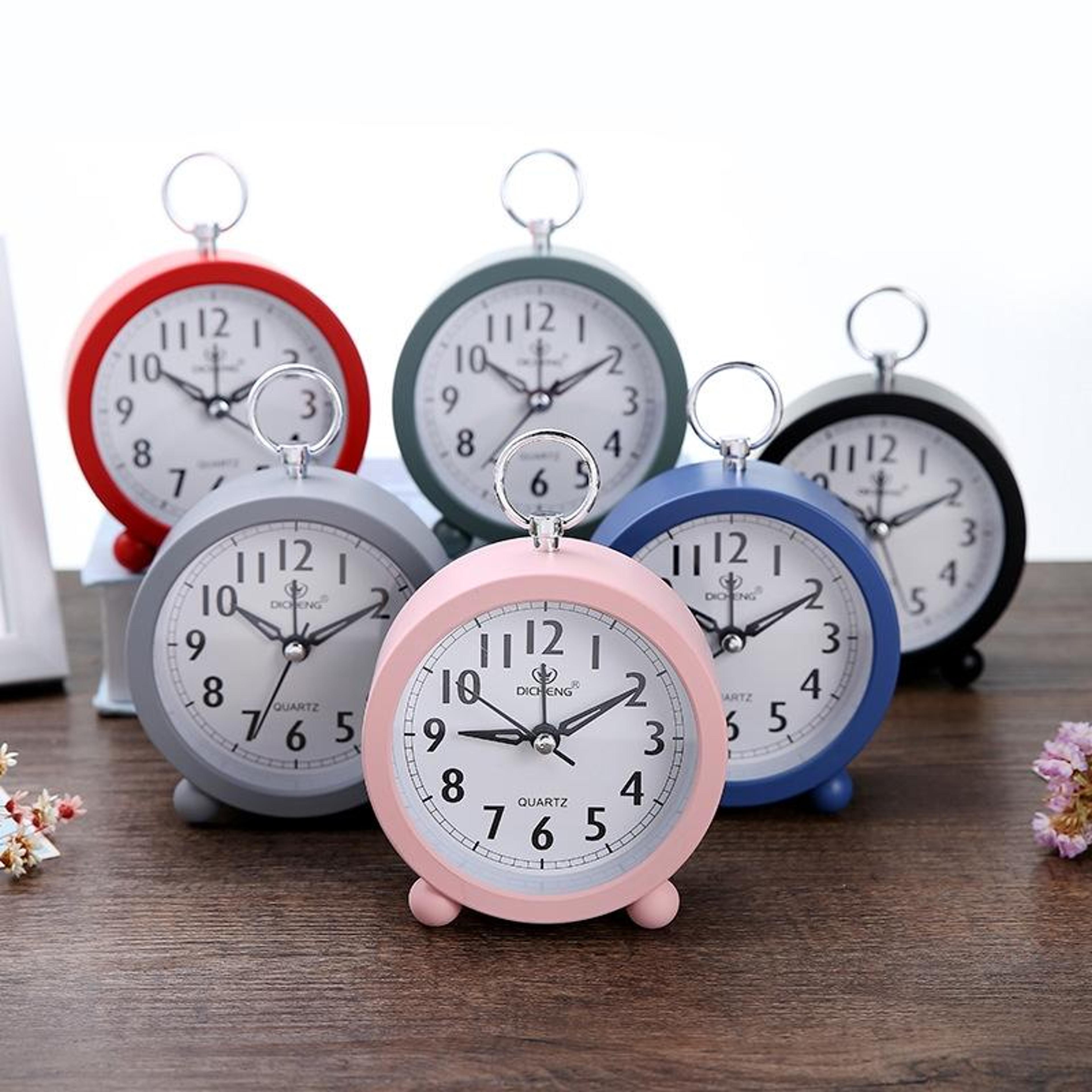 silent round alarm clock for bedroom desk small battery operated student clock