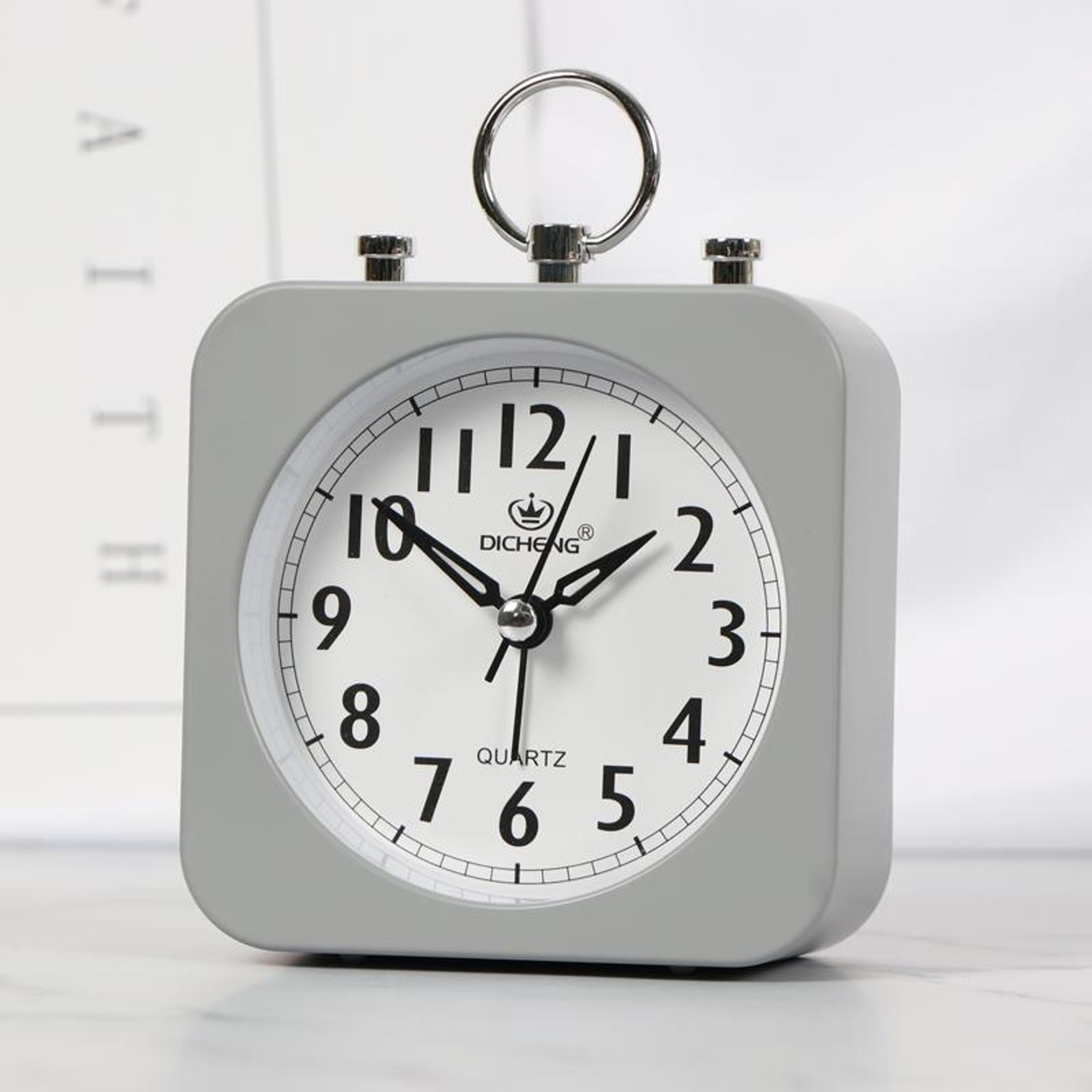 silentsweep mini analog alarm clock for bedroom, office & desktop