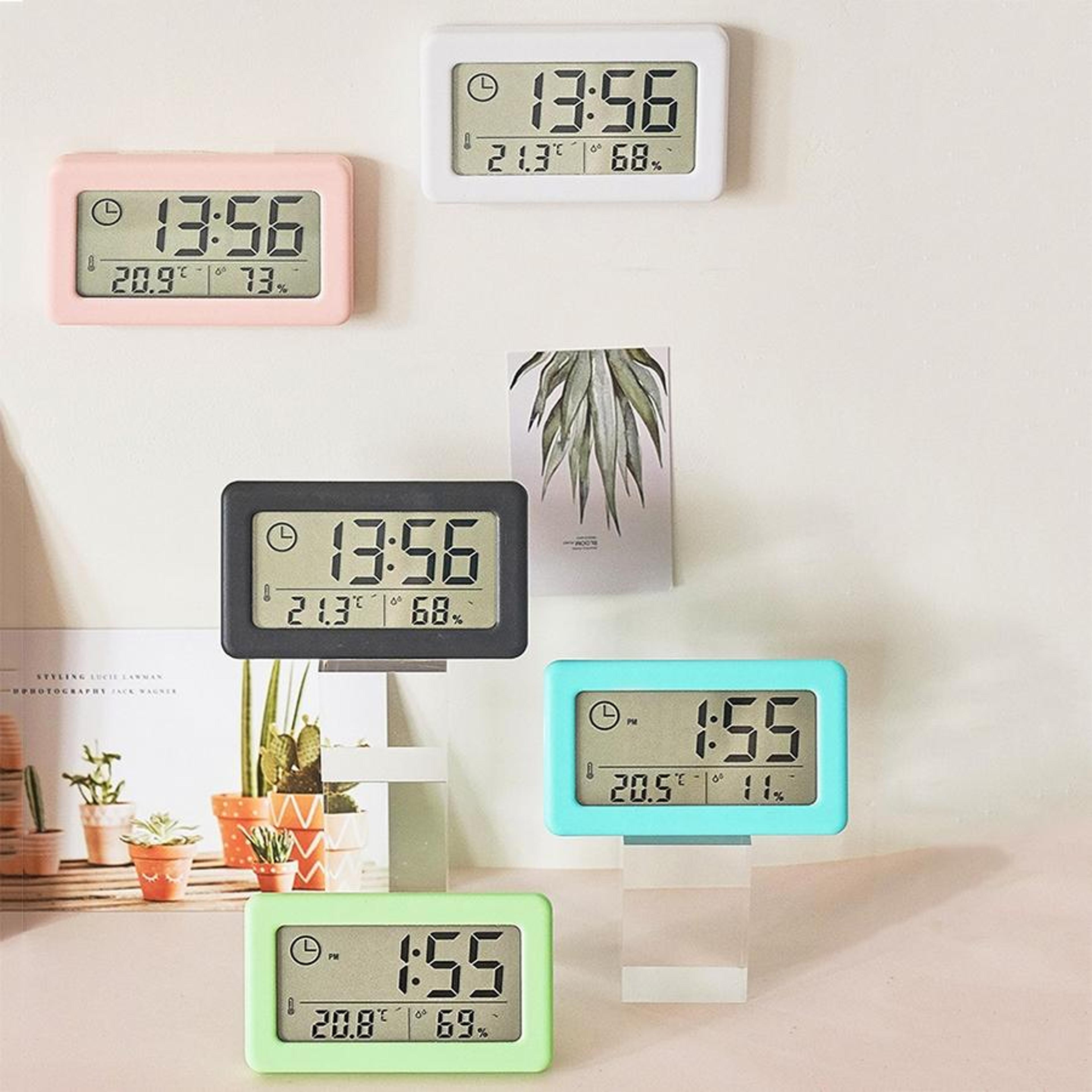 smart lcd temperature & humidity monitor clock with alarm & date display