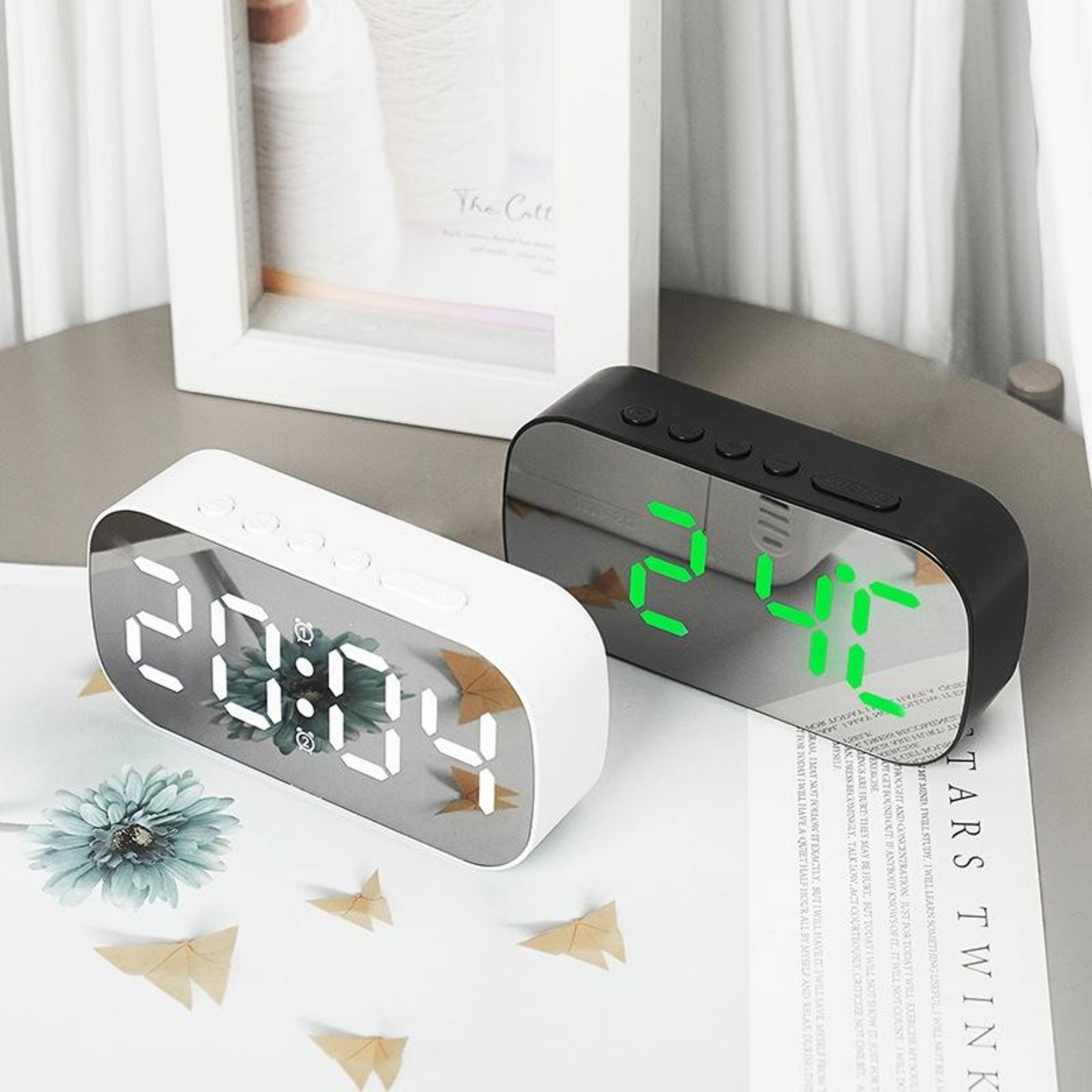 smart mirror led alarm clock with temperature display & voice wake up
