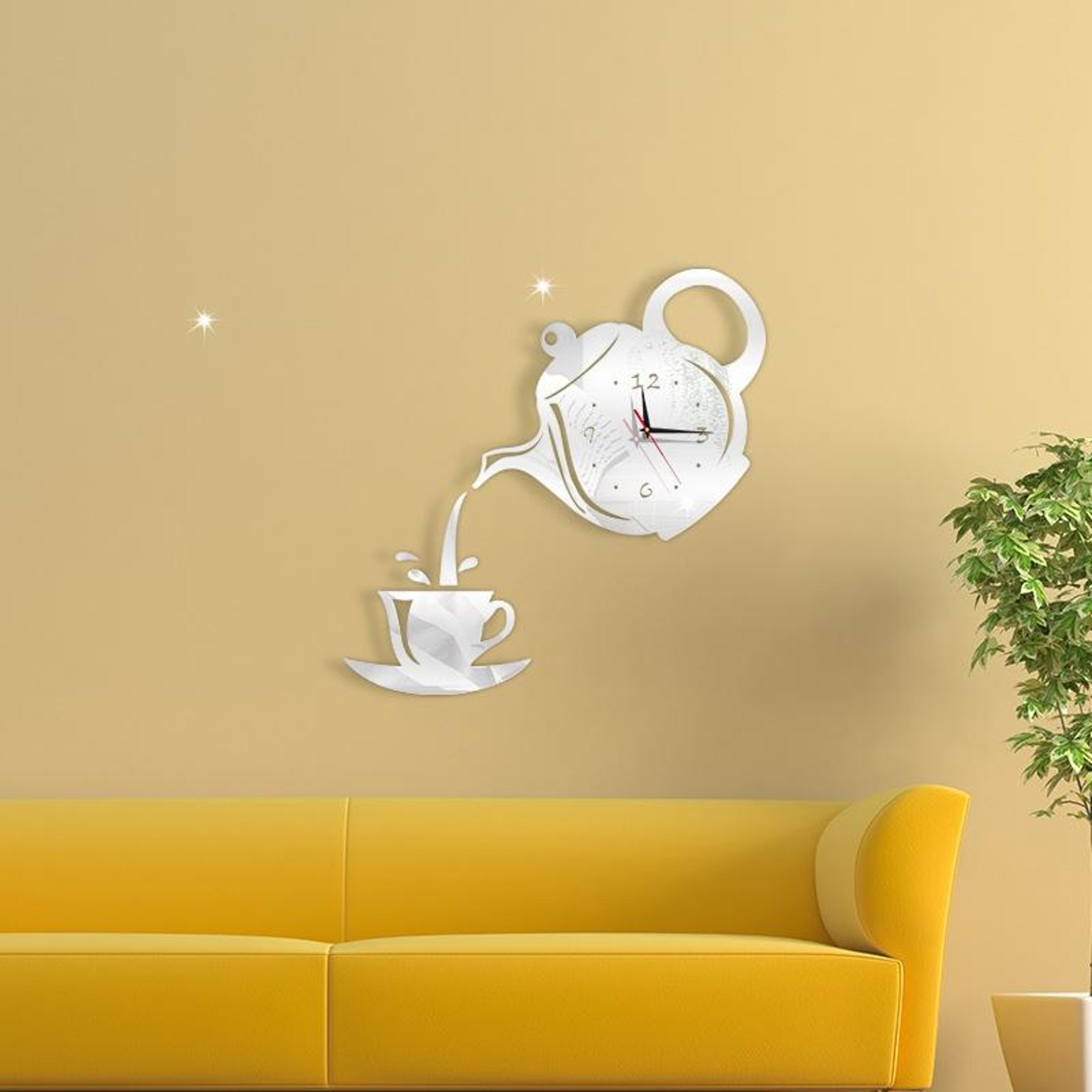 diy acrylic coffee cup teapot 3d wall clock for kitchen & dining room decor
