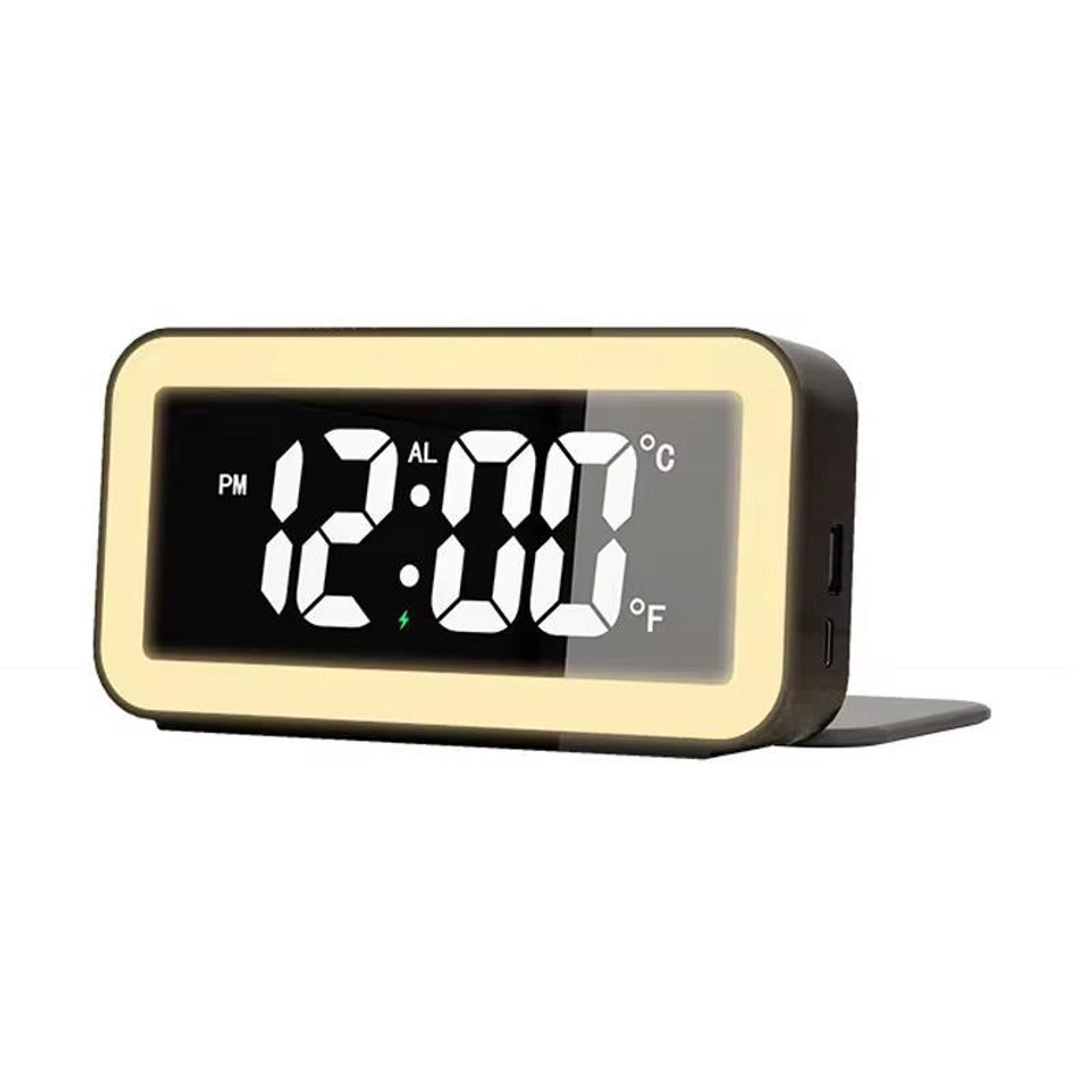 auracharge led alarm clock with wireless charging, temperature display & ambient night light