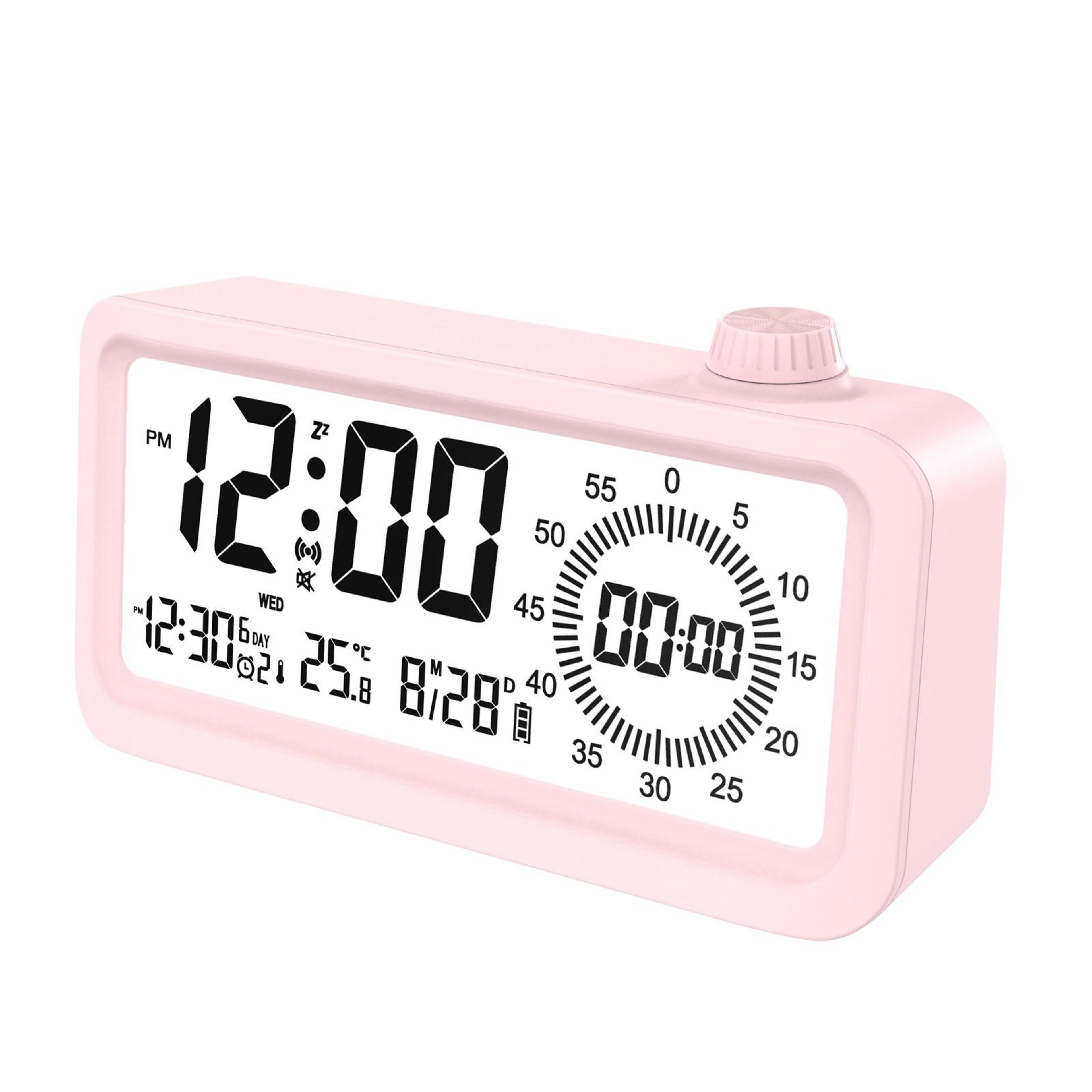 visual countdown alarm clock with lcd display, timer & temperature monitor