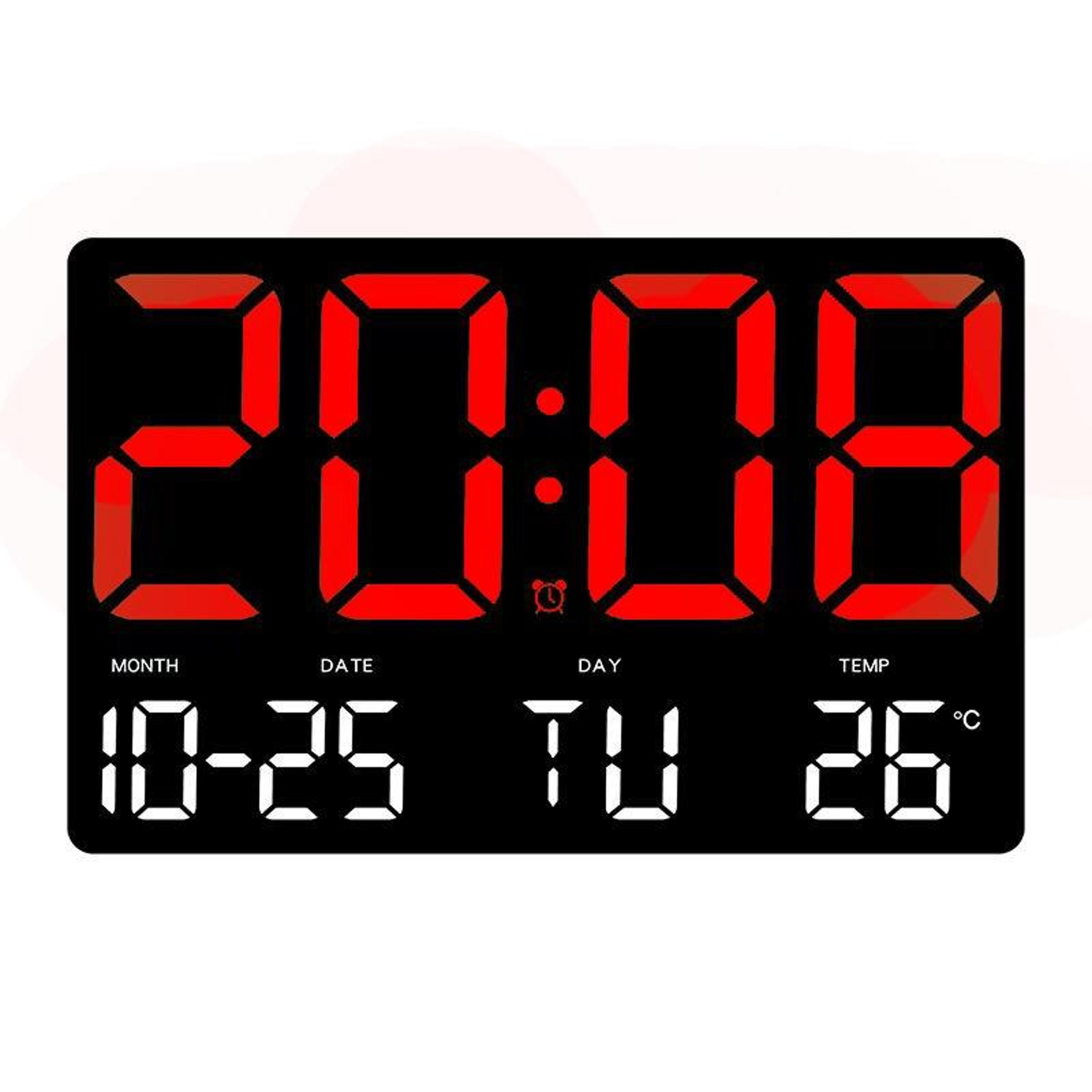large display led digital clock with temperature, calendar & adjustable brightness