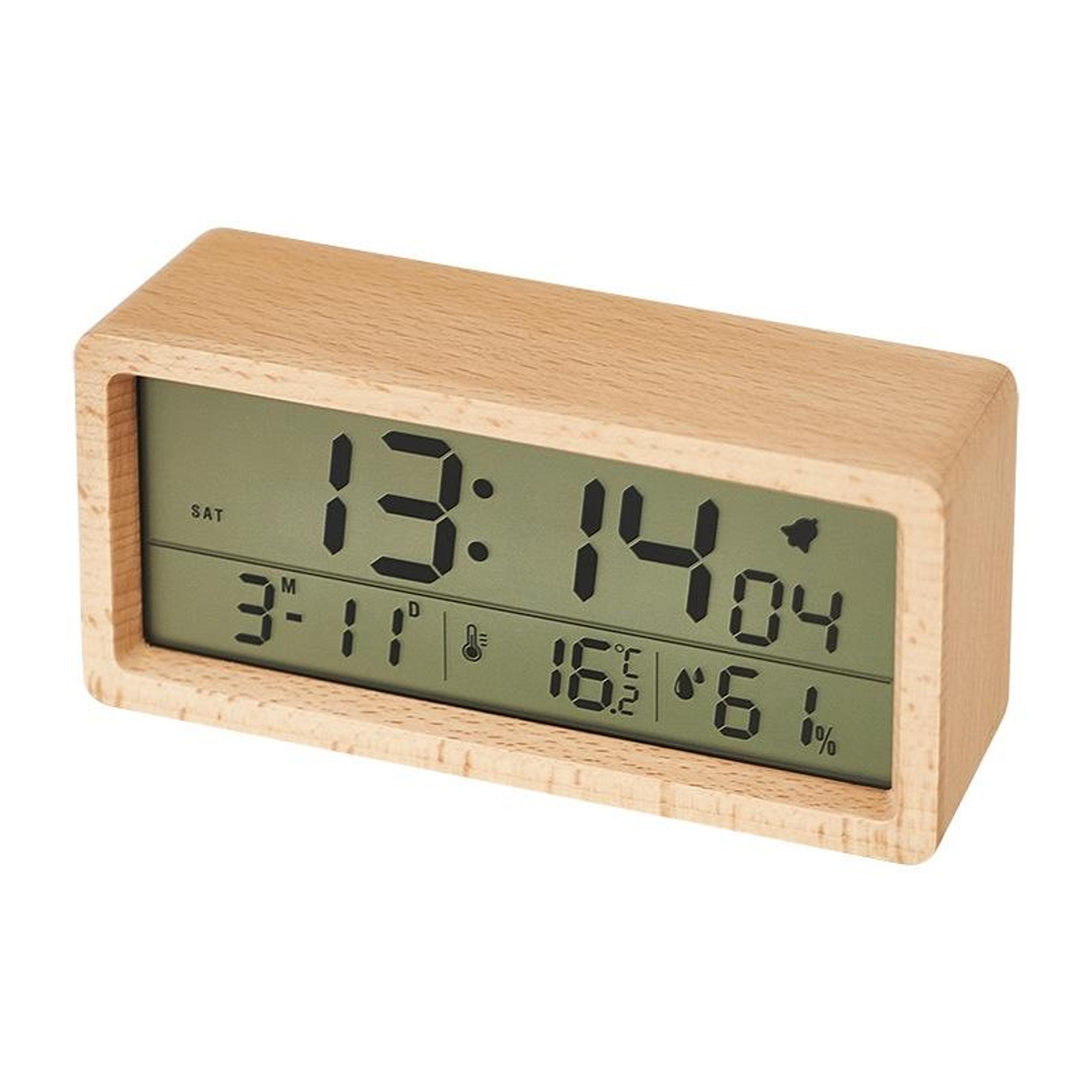 wooden digital clock with temperature & humidity display large screen led desk clock