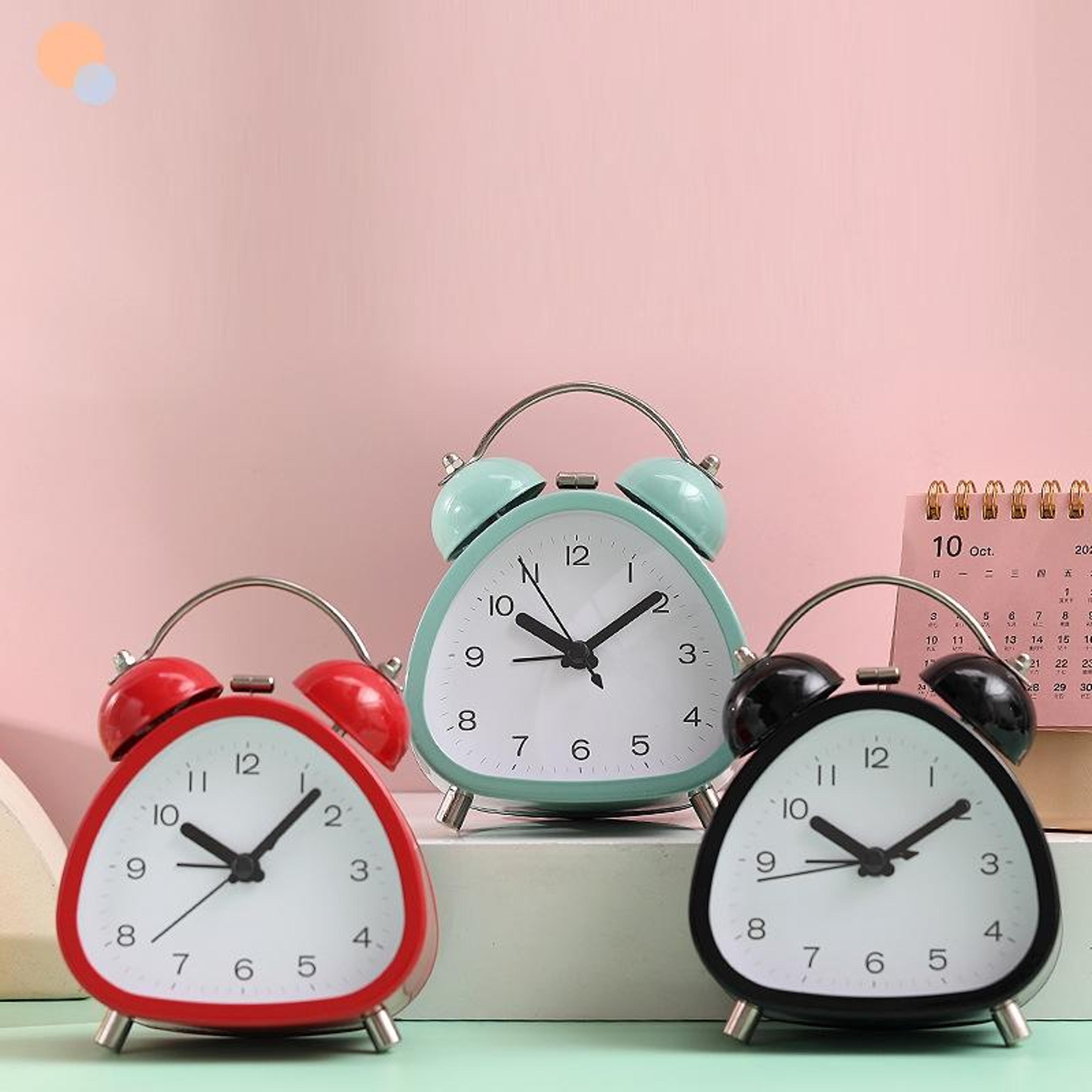 silent retro metal alarm clock with night light for bedroom, desk & study