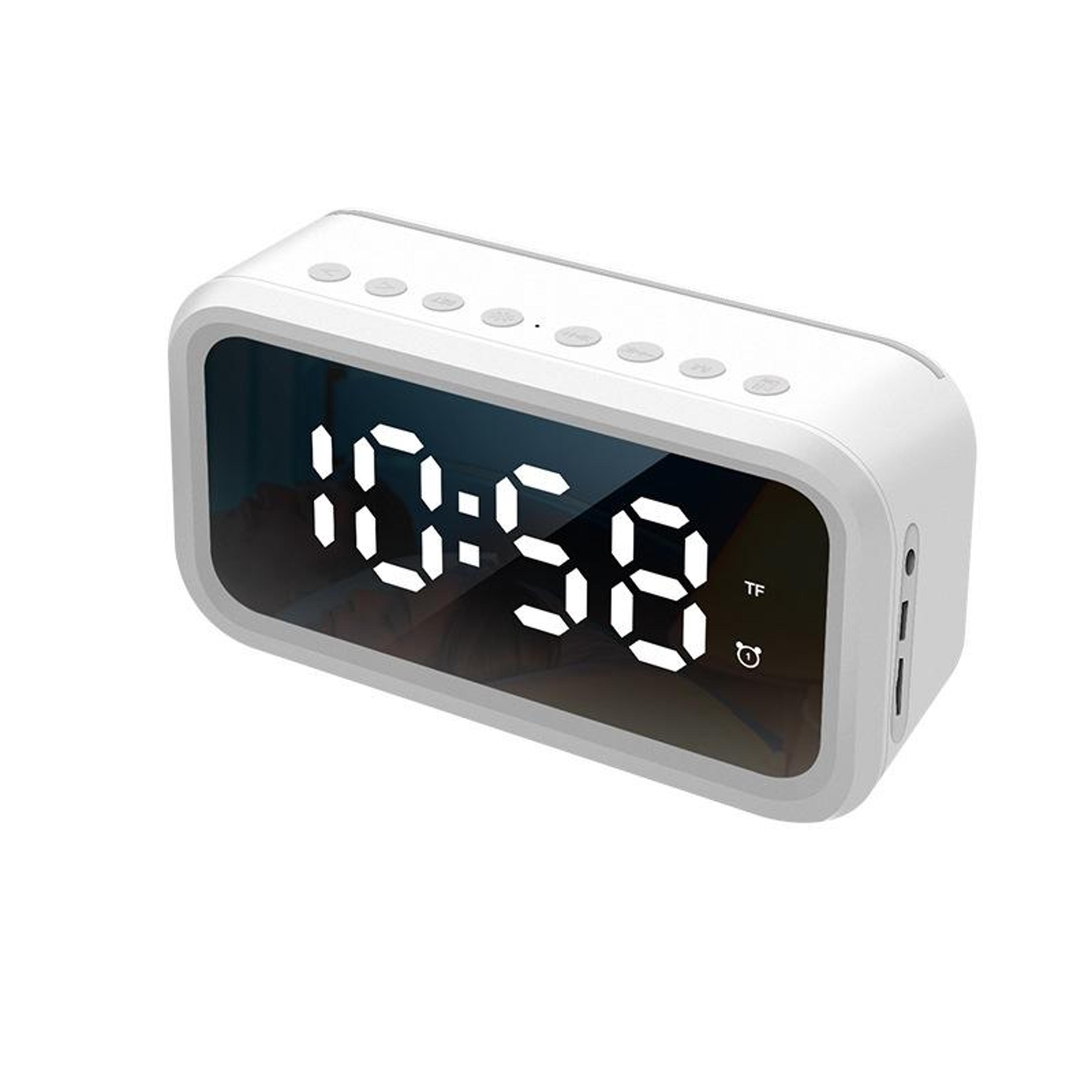 smart led mirror bluetooth alarm clock speaker with fm radio & thermometer