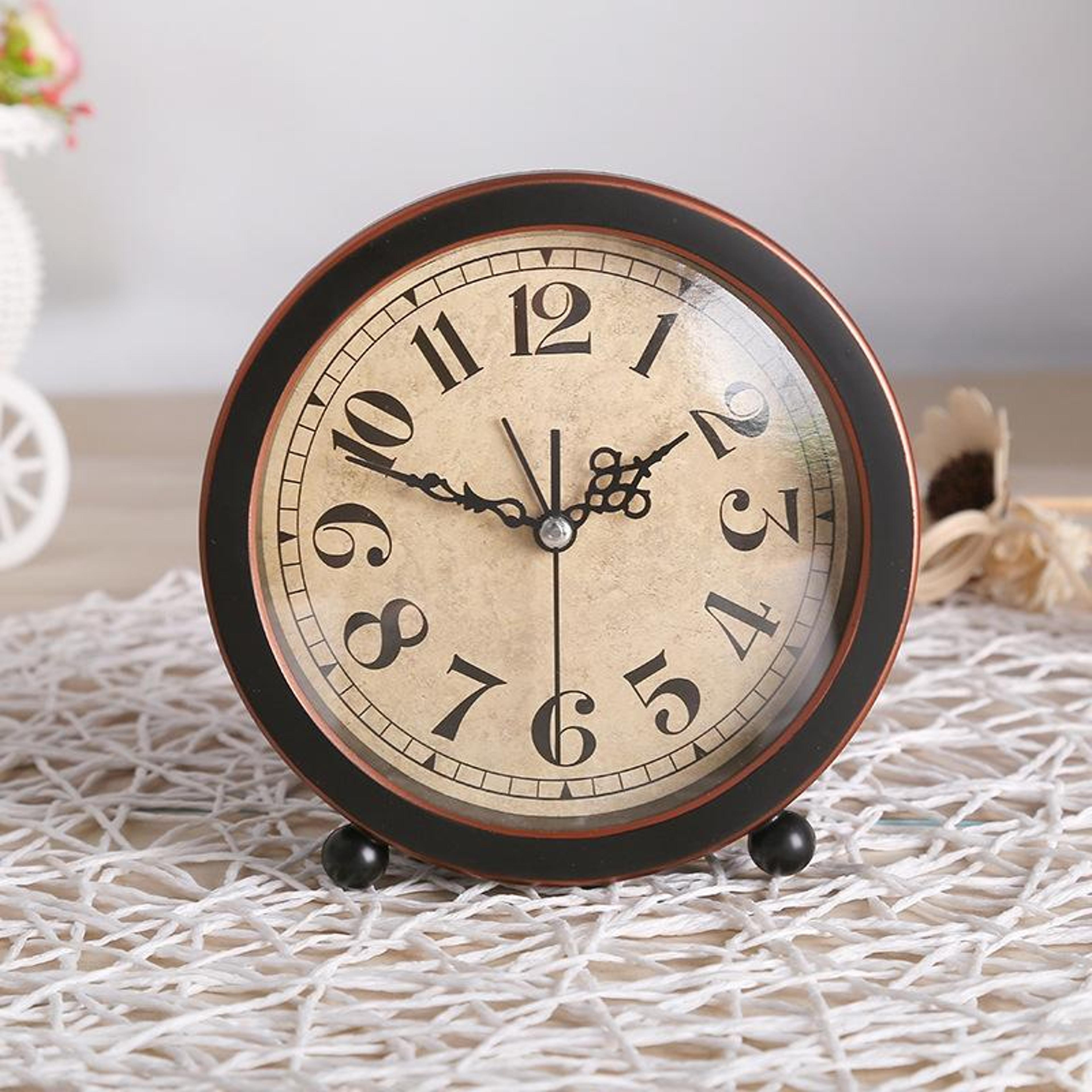 vintage silent twin bell alarm clock for bedroom desk & student study space