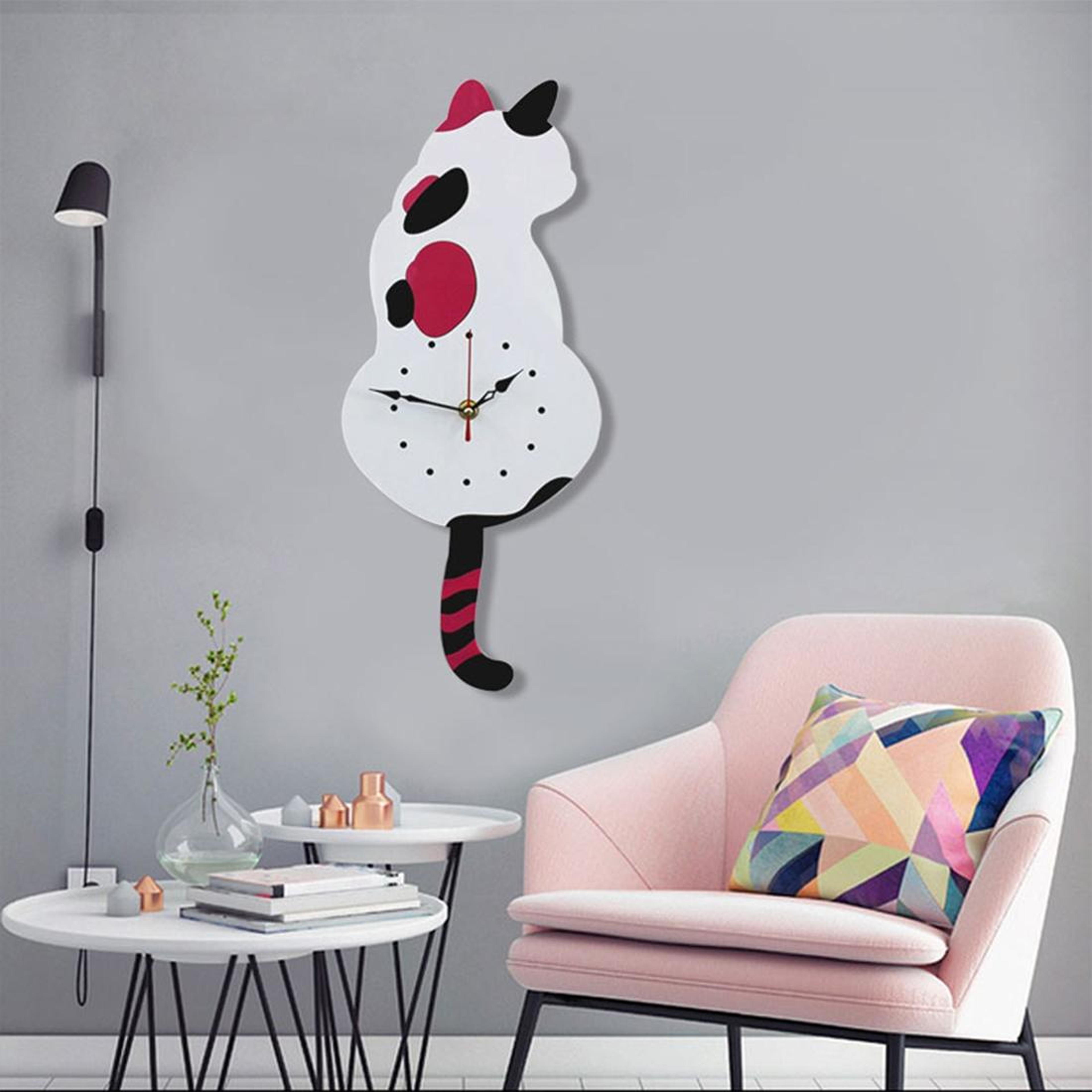 elegant cat wall clock with swinging tail silent battery operated decorative timepiece