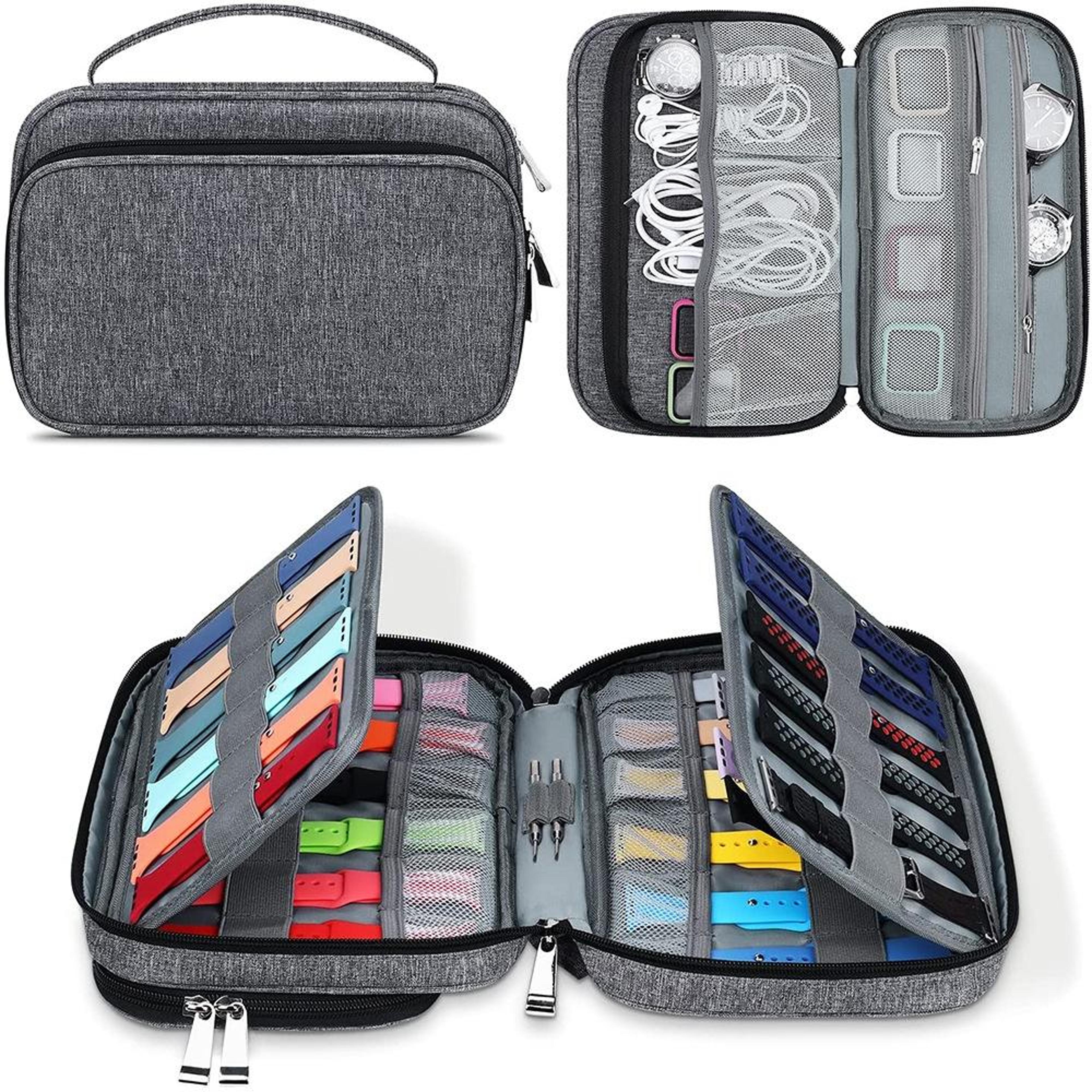 36 slot watch strap organizer case & cable storage bag for travel and desk organization