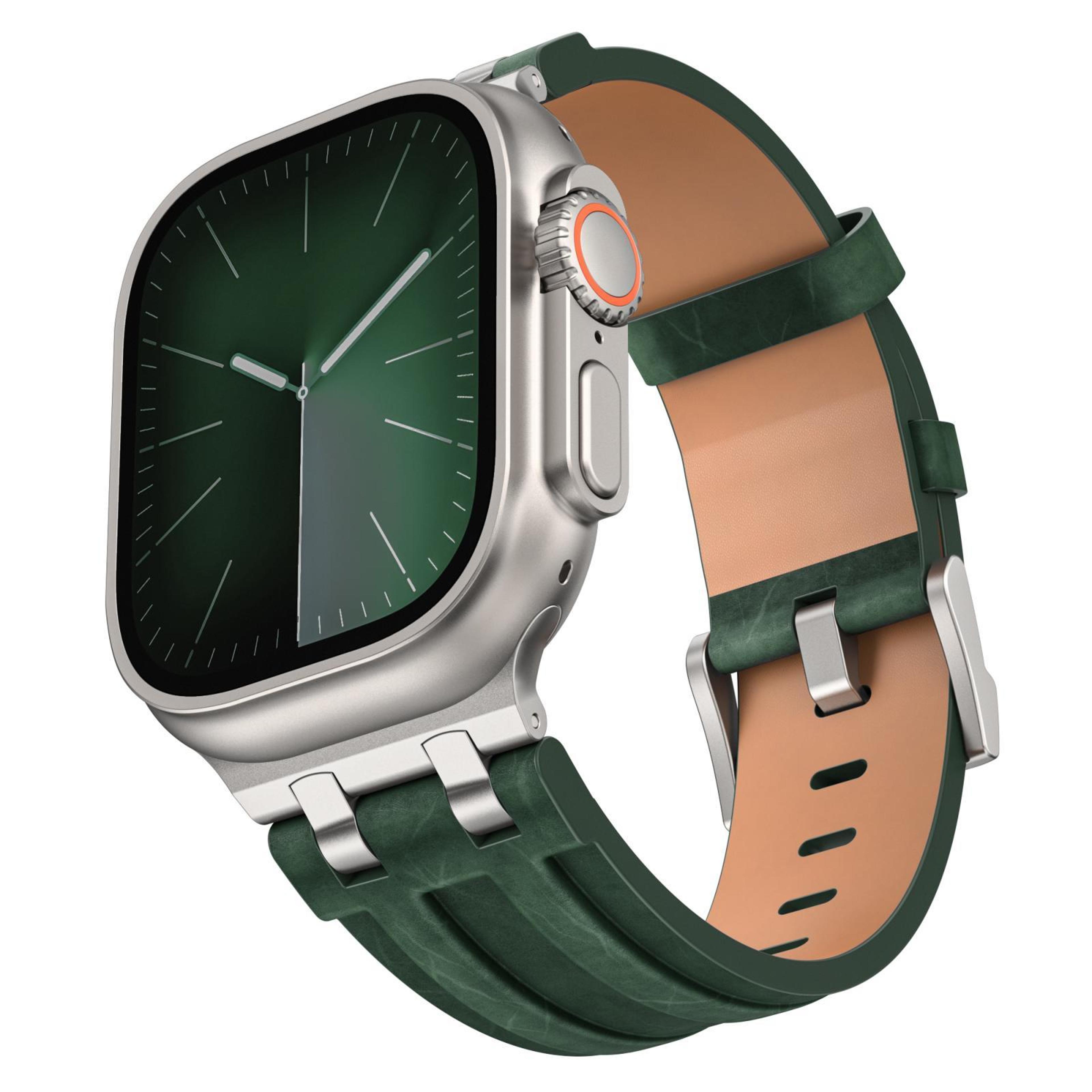 crazy horse vegan leather apple watch band with stainless steel buckle