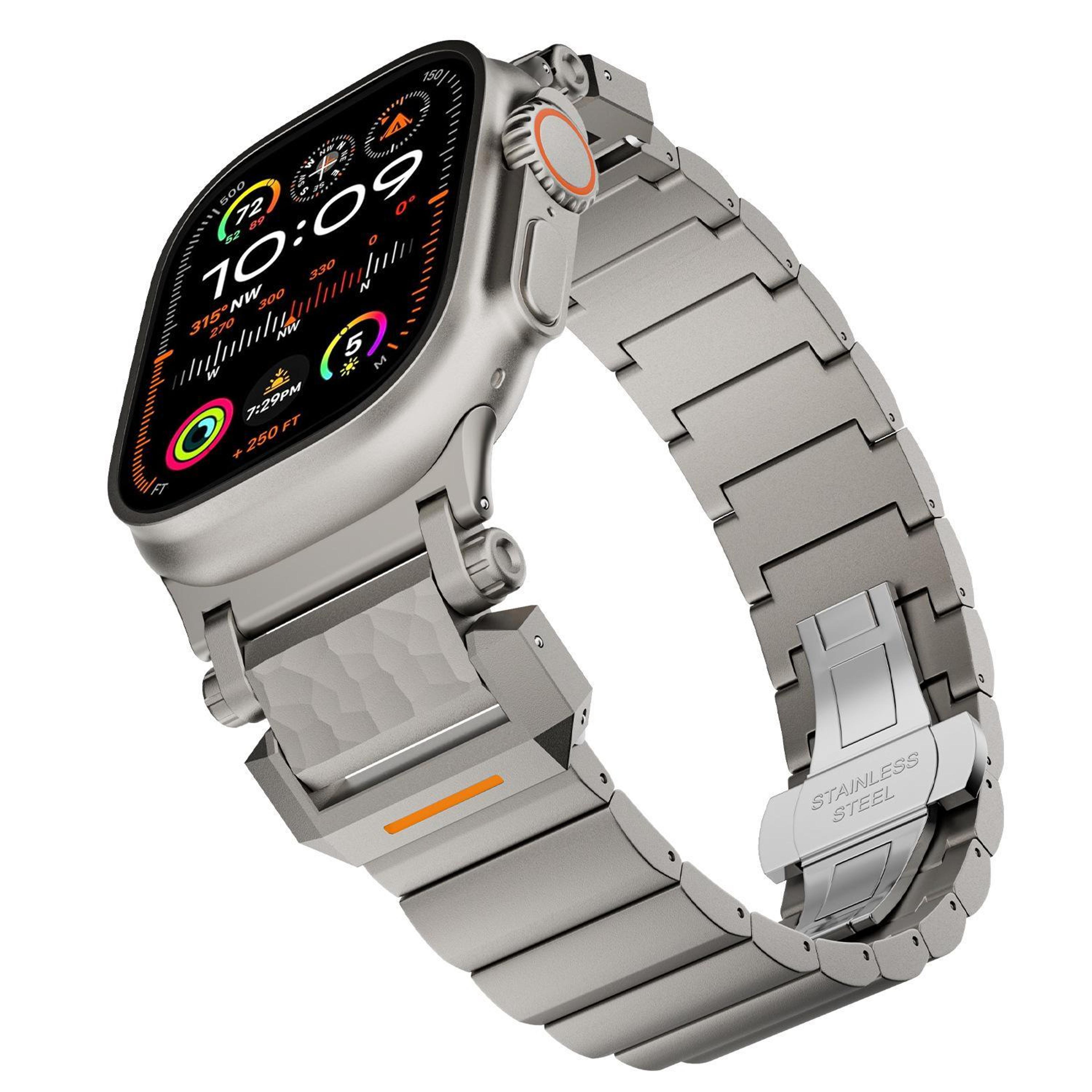 apple watch titanium band stainless steel metal strap with butterfly clasp