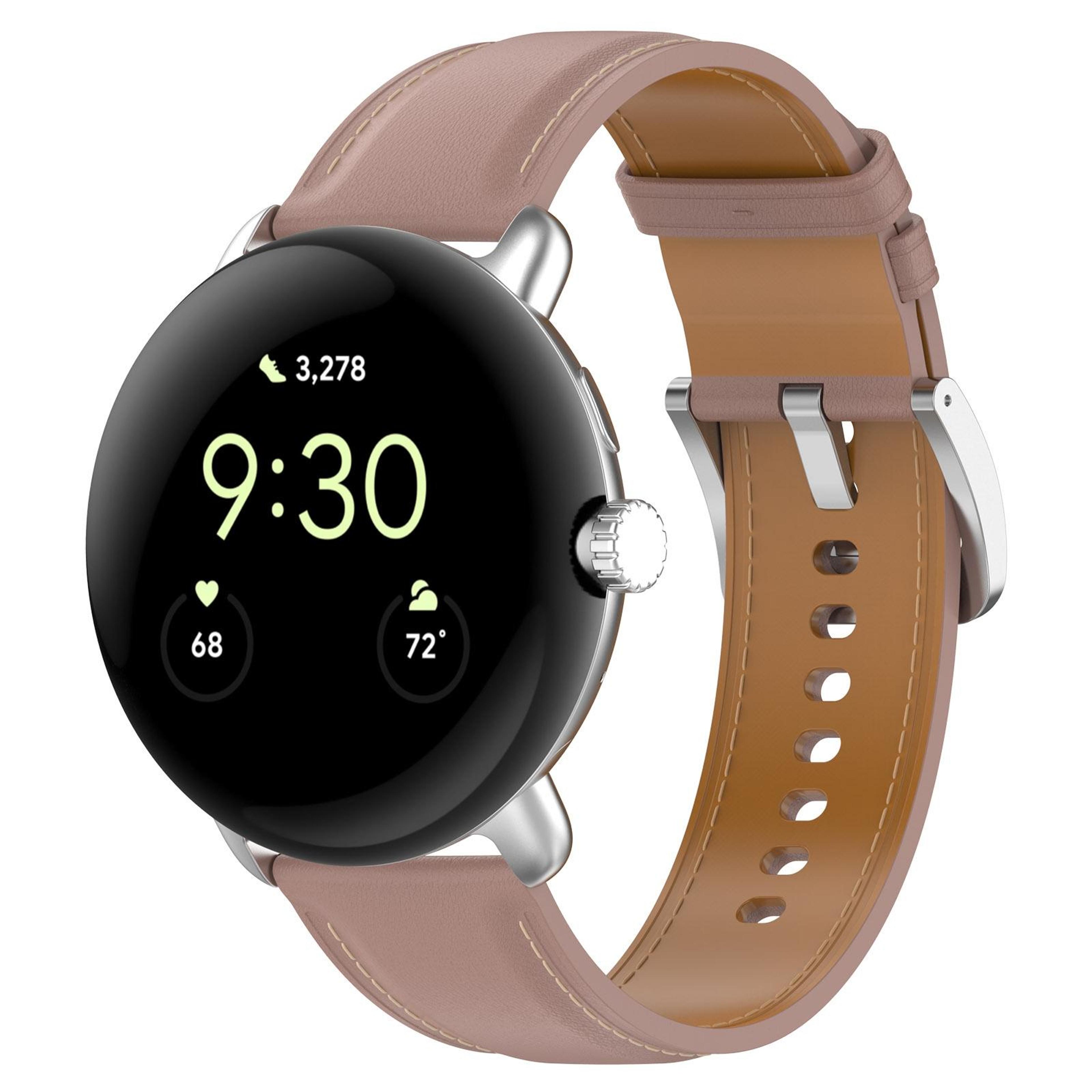 premium google pixel watch band leather strap for pixel watch 4 3 2 1 41mm with embossed stitching