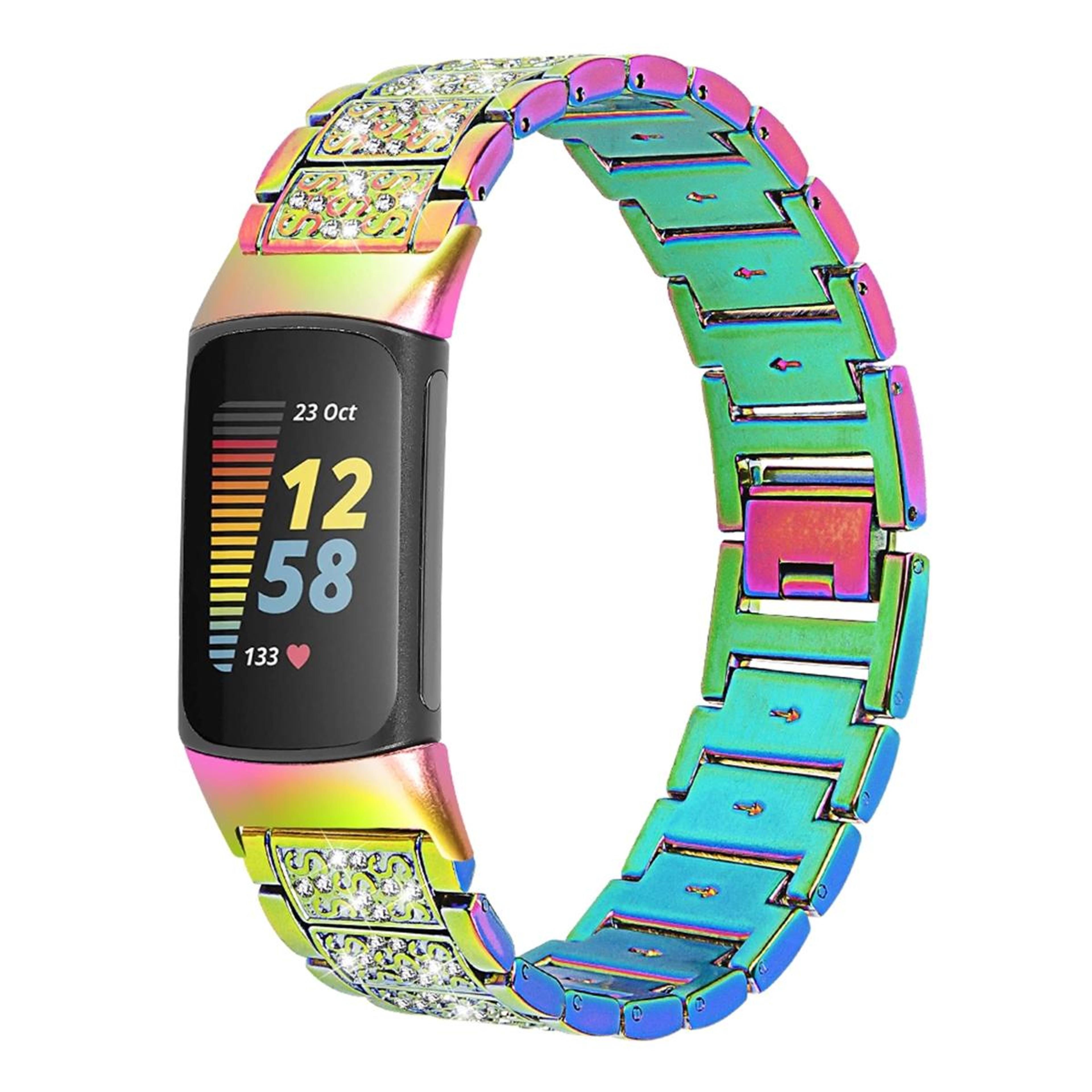 fitbit charge 5 diamond stainless steel watch band adjustable replacement strap