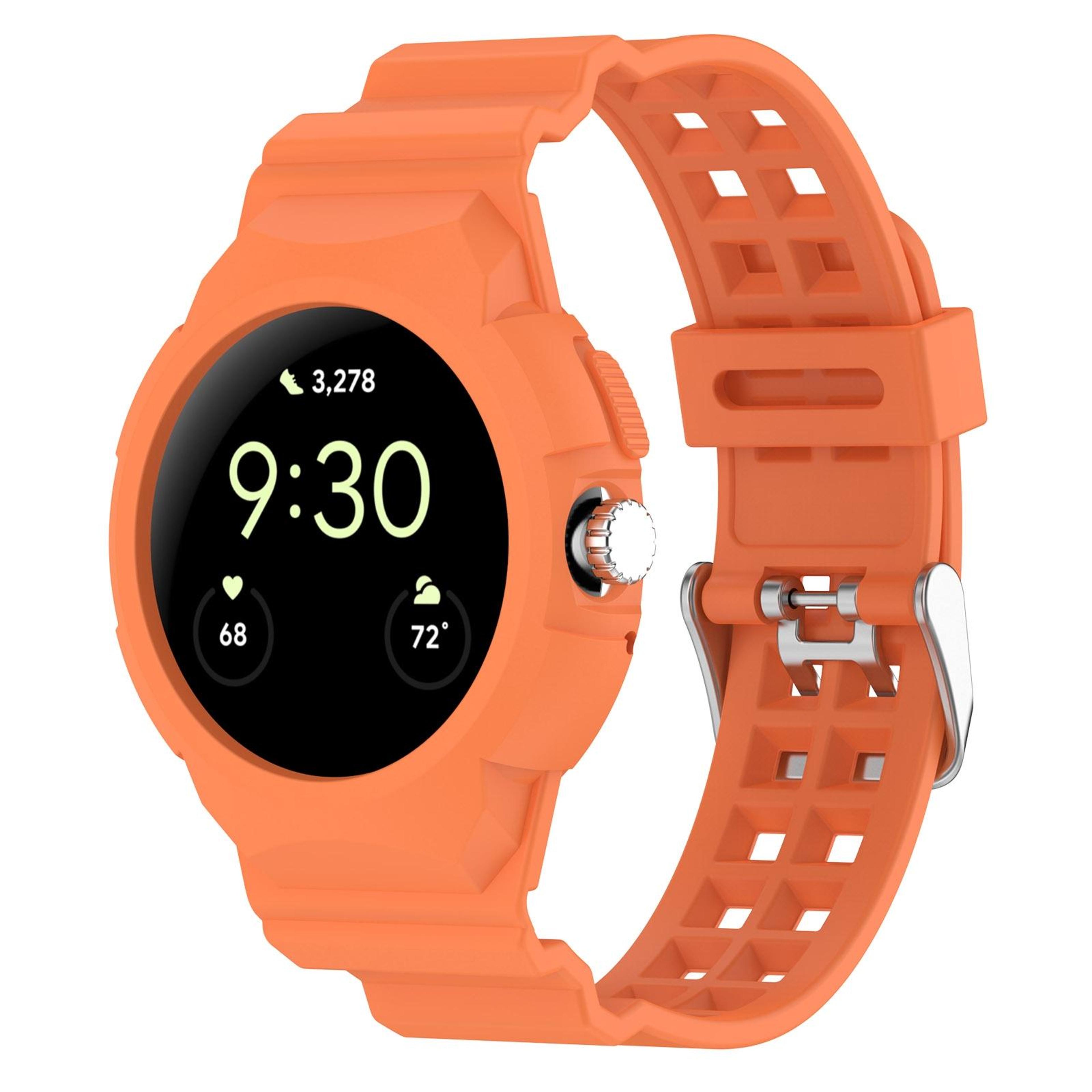 google pixel watch band with integrated protective silicone case