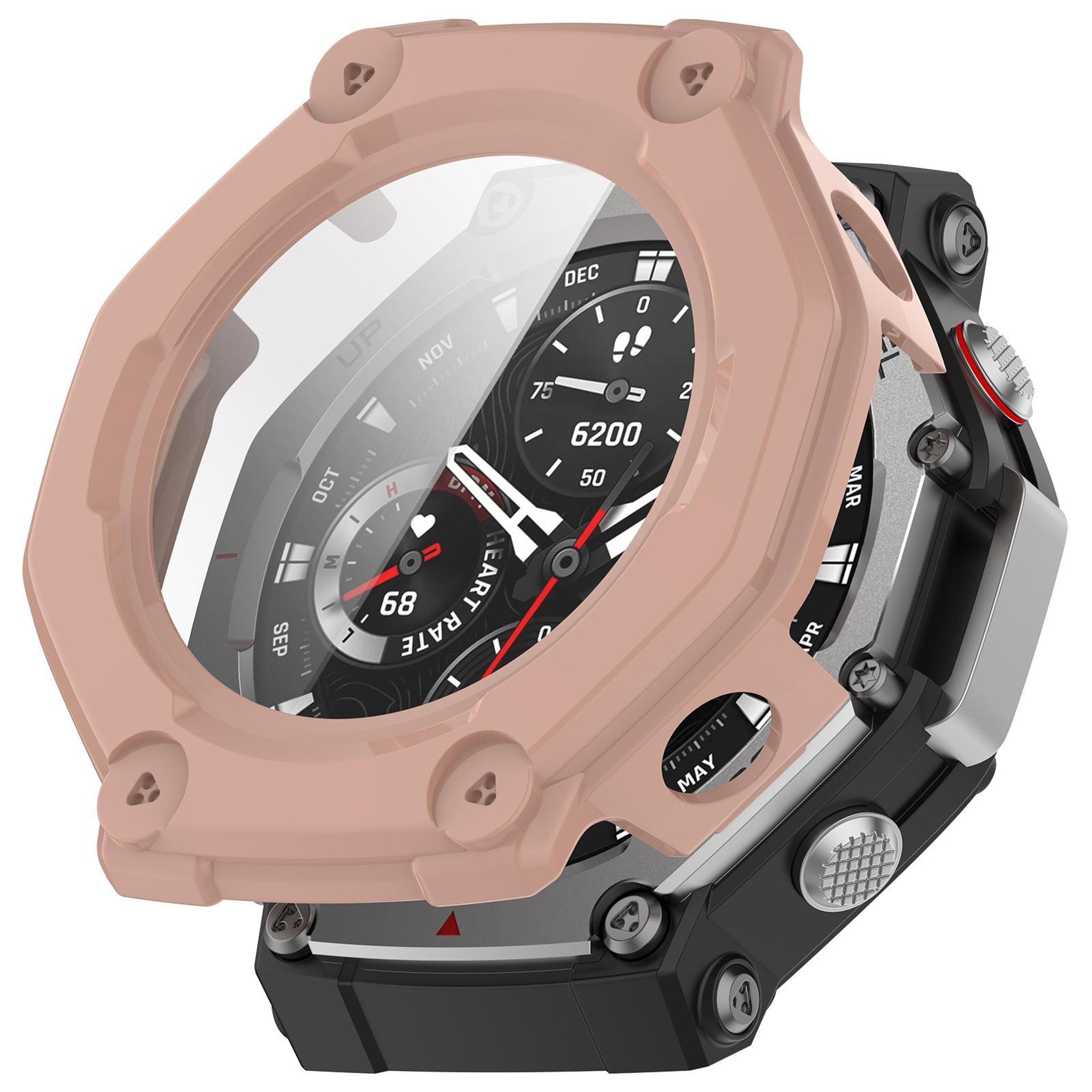 amazfit t rex 3 watch case with tempered glass screen protector full coverage pc protective cover