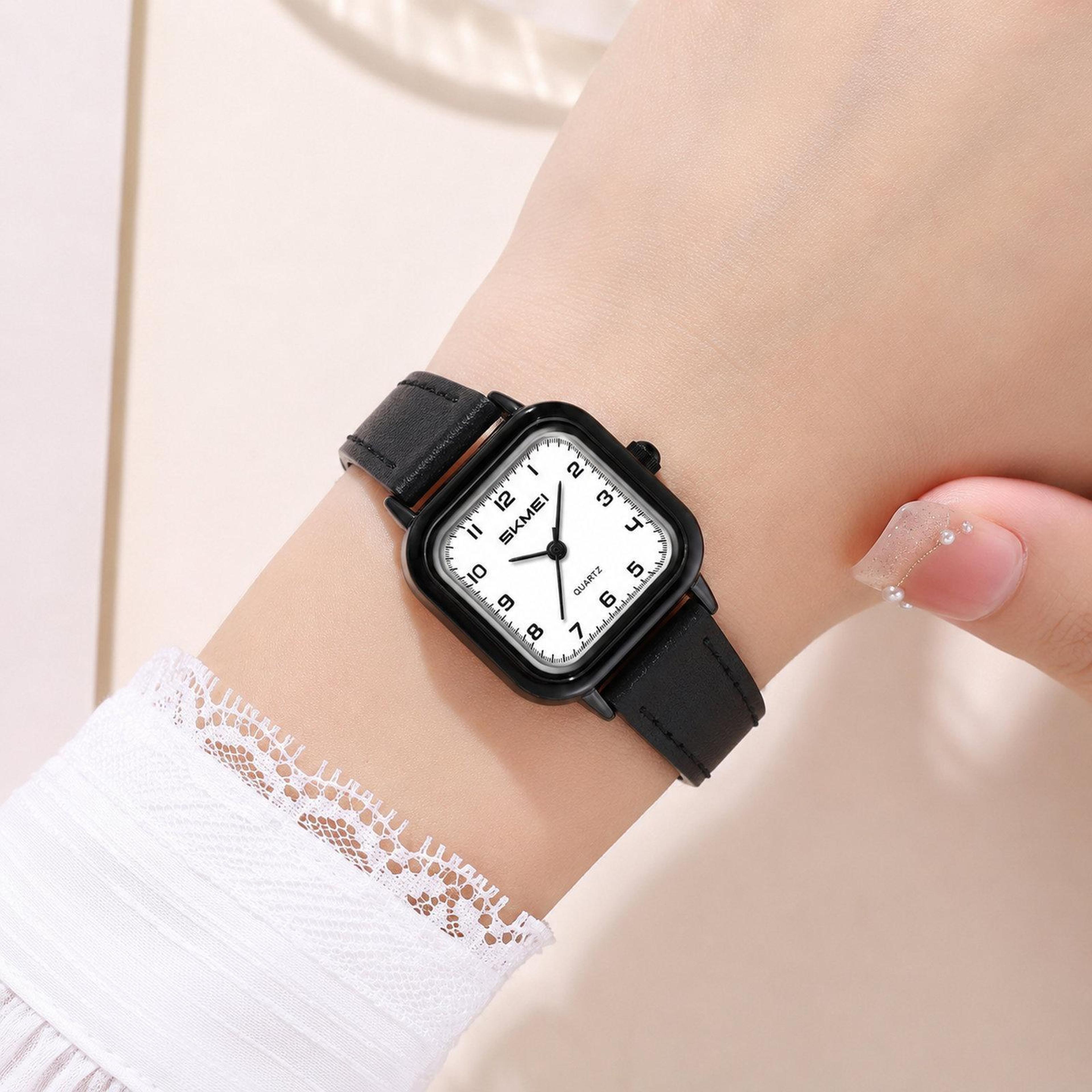 skmei 2579 square women's quartz watch with leather strap 30m water resistant dress watch