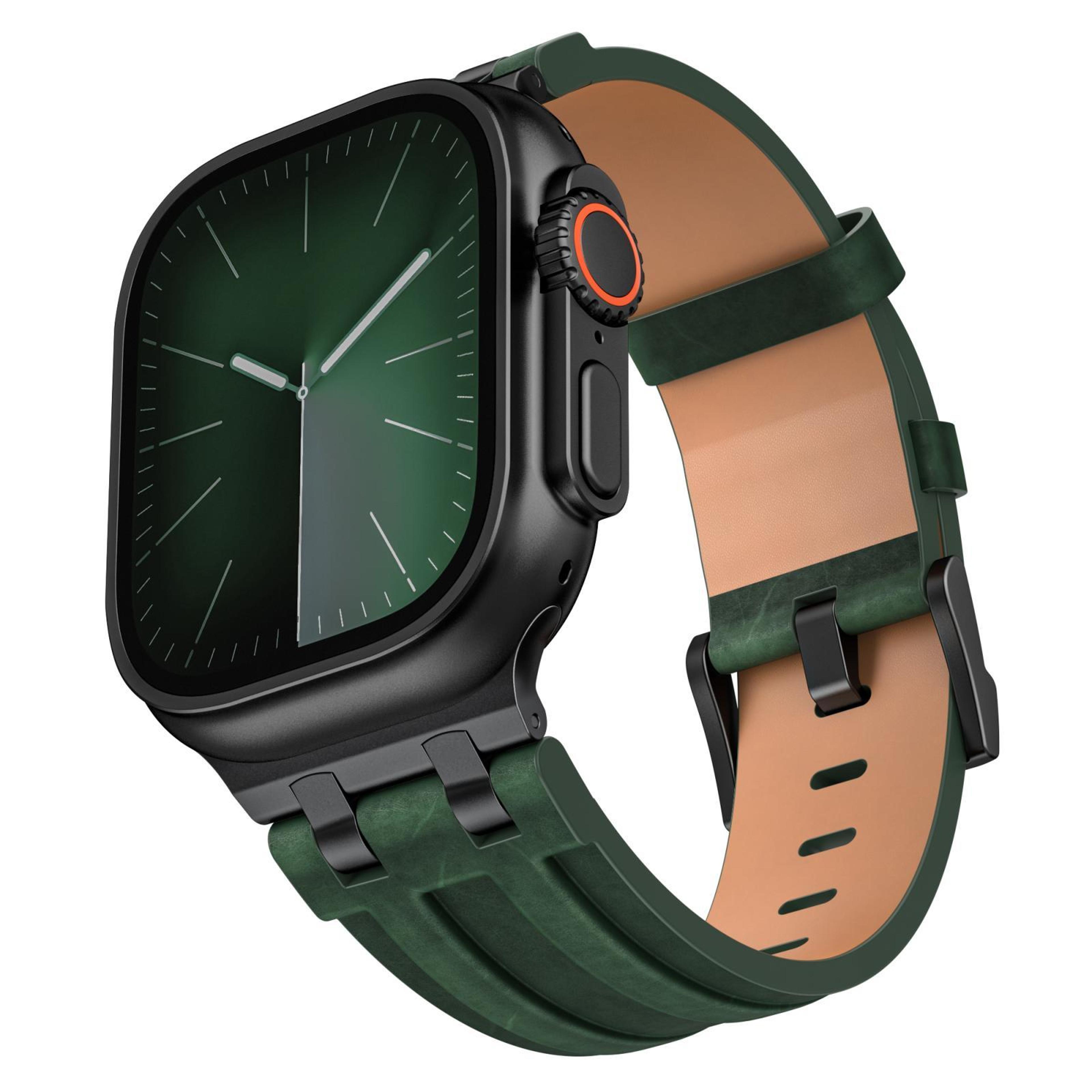 apple watch vegan leather watch band crazy horse strap with stainless steel black buckle