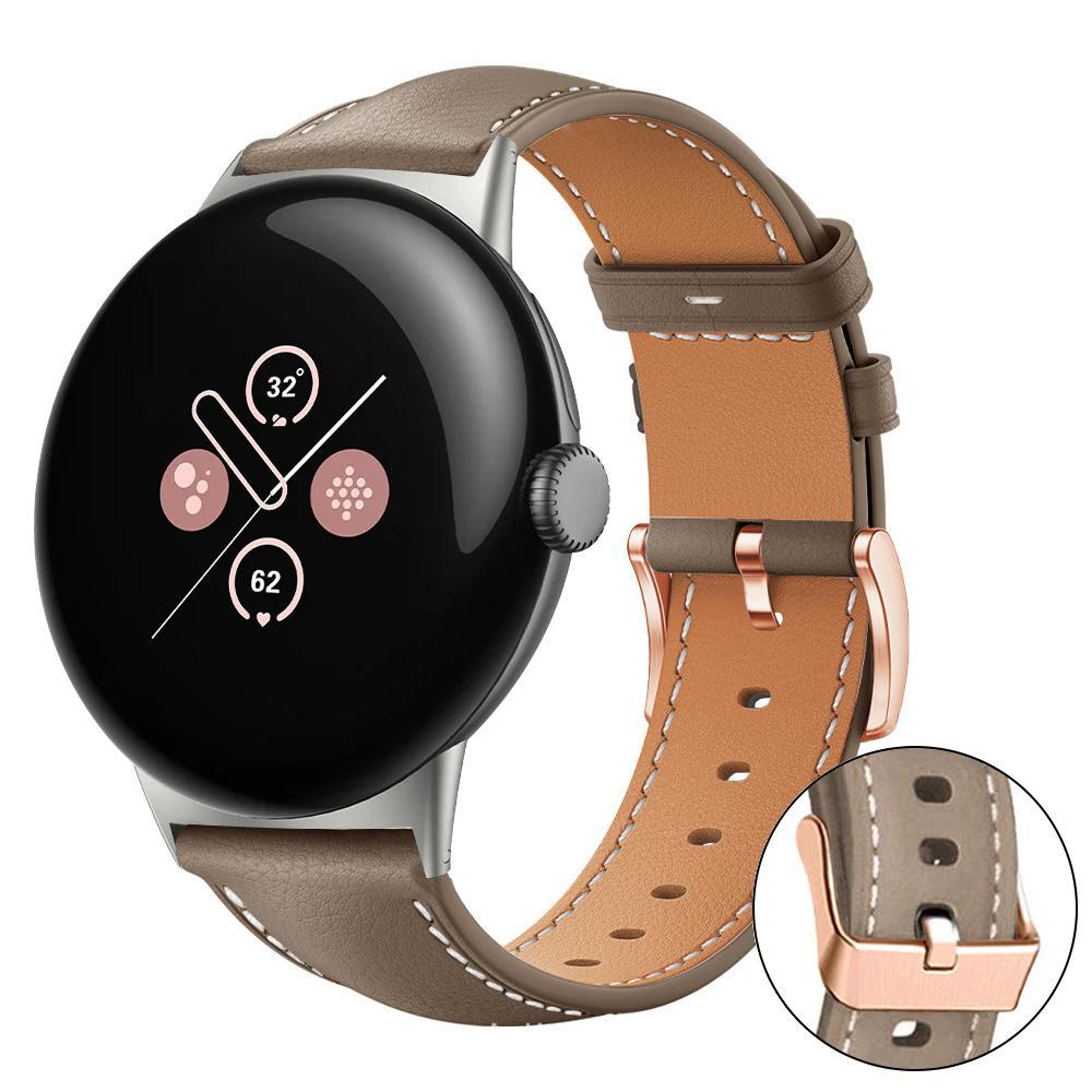 google pixel watch 4 3 2 1 41mm vegan leather watch band rose gold buckle replacement strap