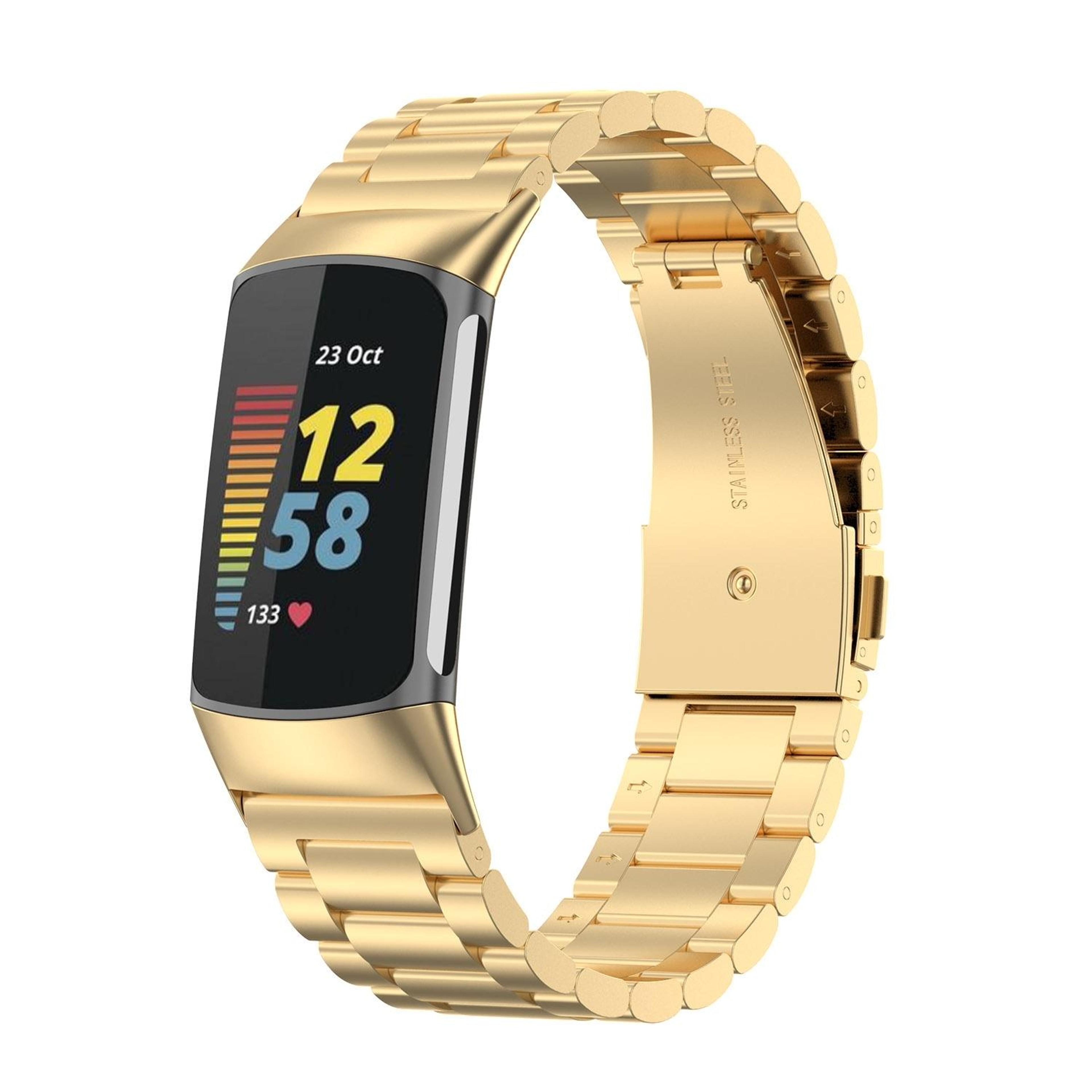 fitbit charge 5 stainless steel watch band three bead adjustable metal replacement strap