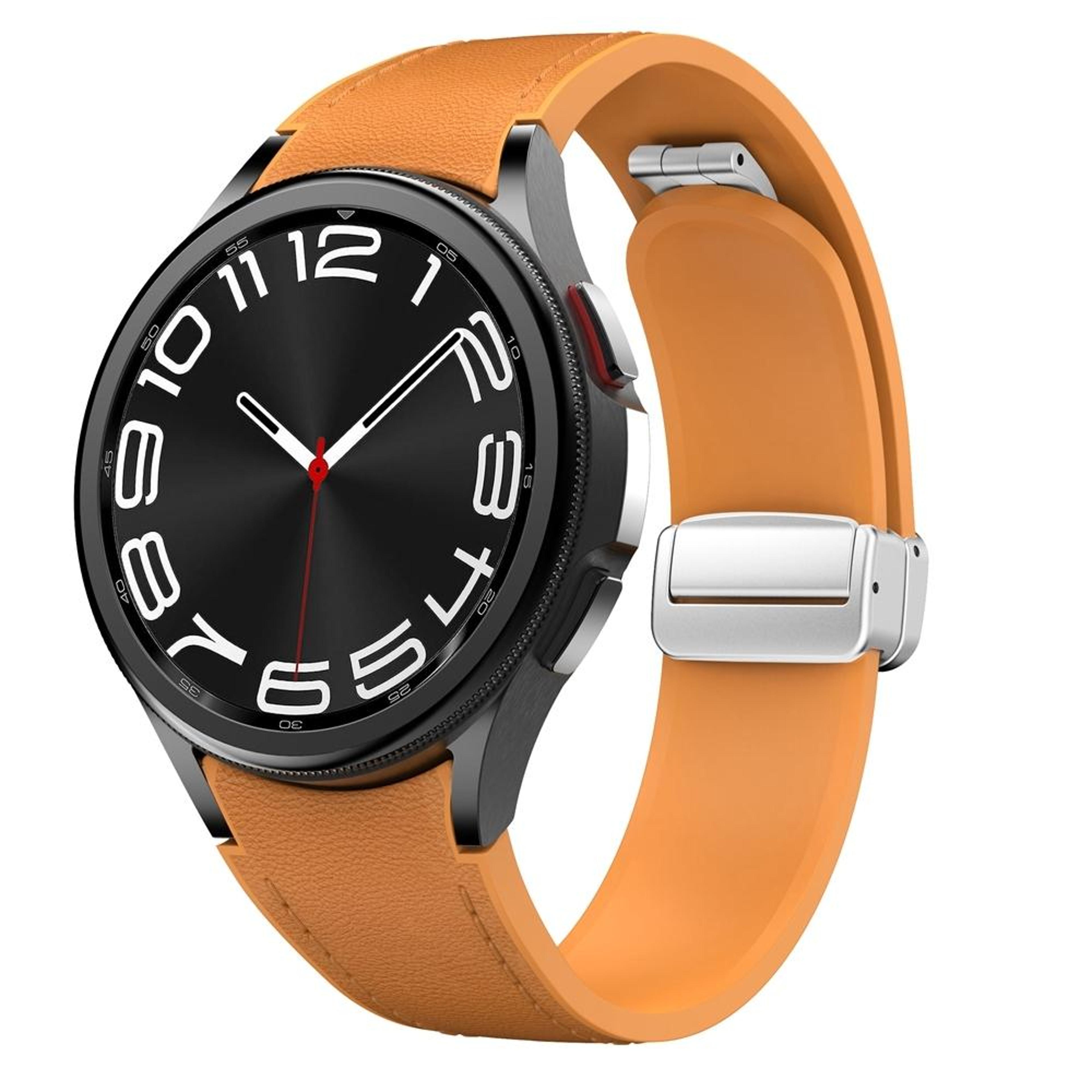 samsung galaxy watch 6 magnetic leather silicone watch band with silver buckle replacement strap
