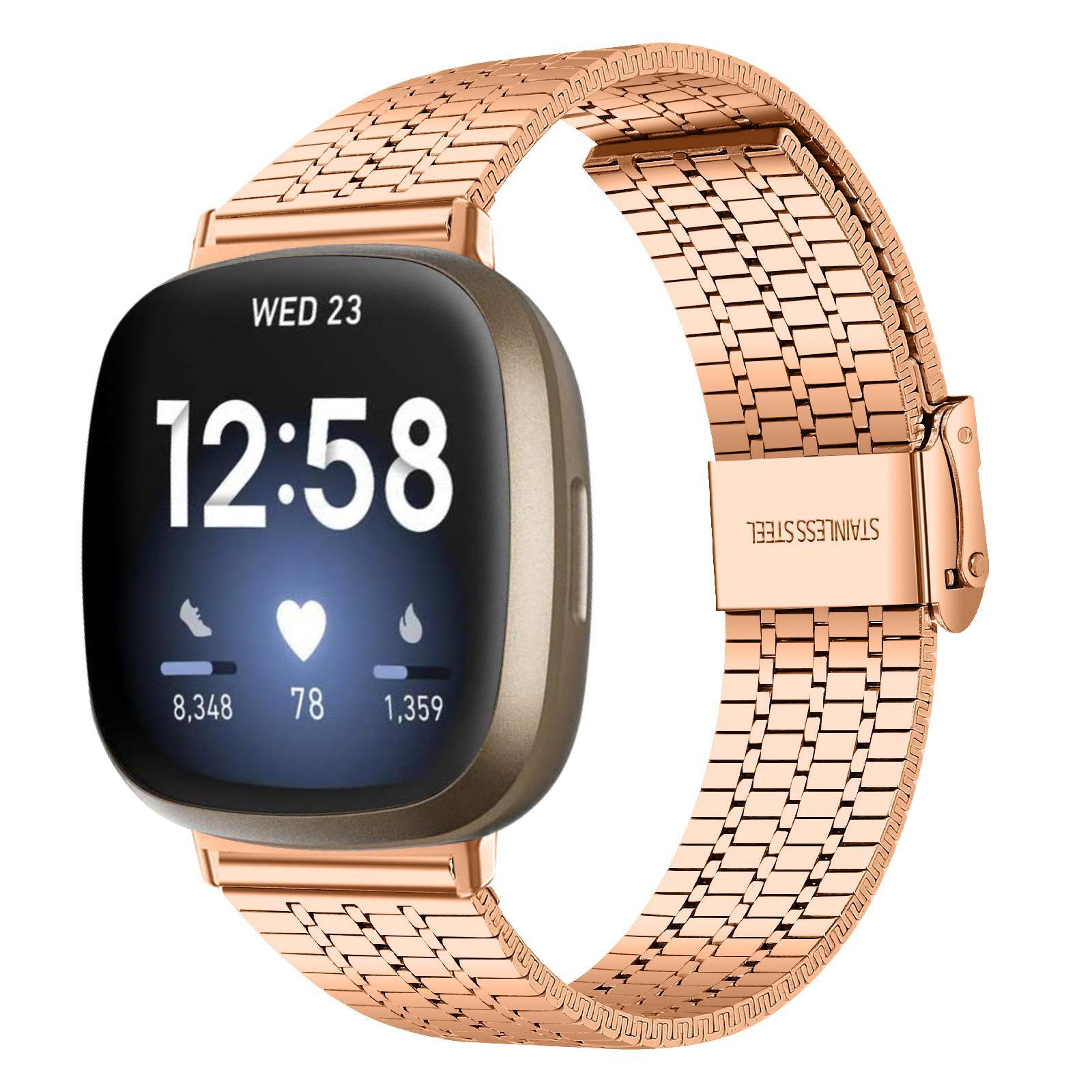 fitbit versa 4 3 sense 2 sense stainless steel watch band seven bead metal replacement strap