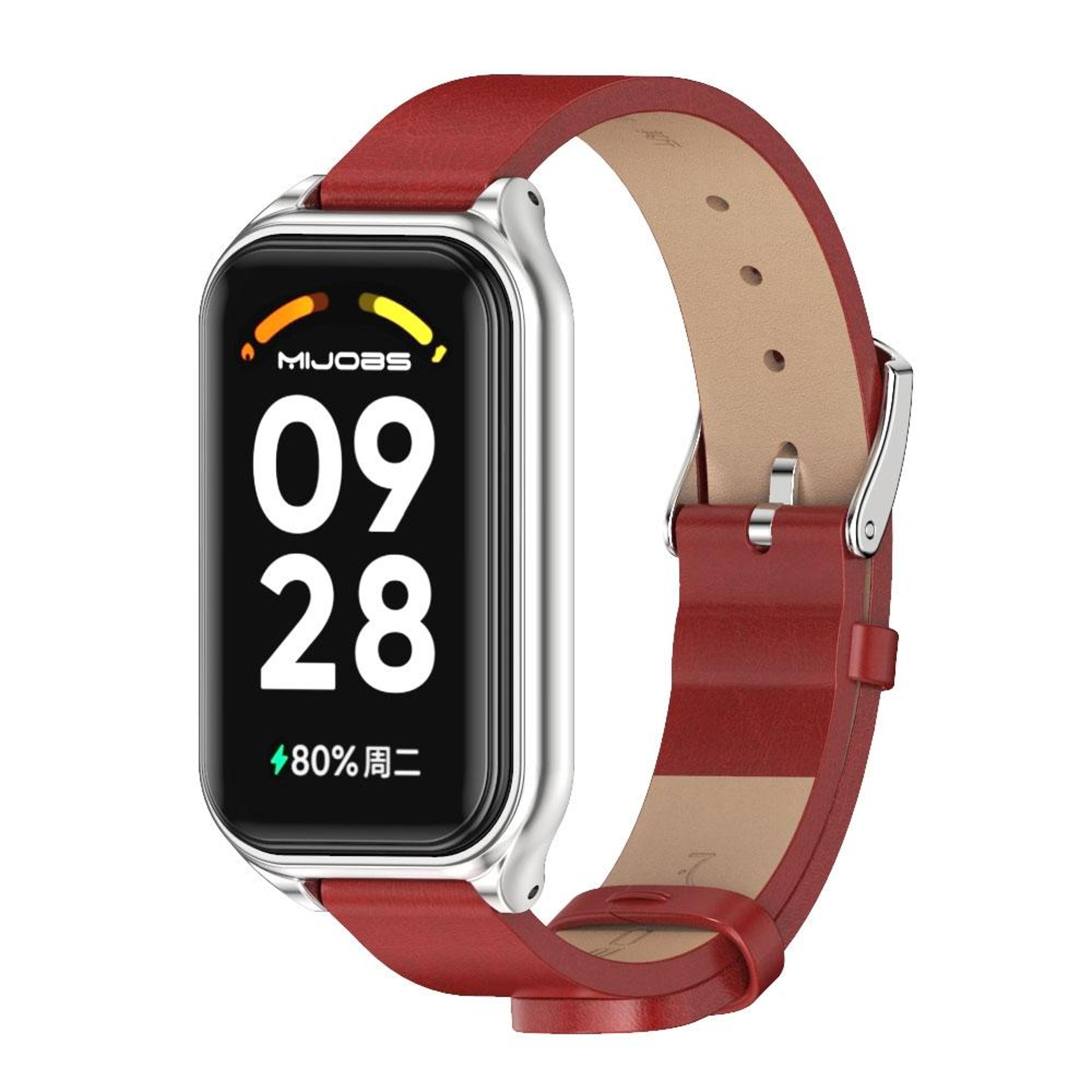mijobs xiaomi smart band 8 active redmi band 2 pu leather watch band with metal shell replacement strap