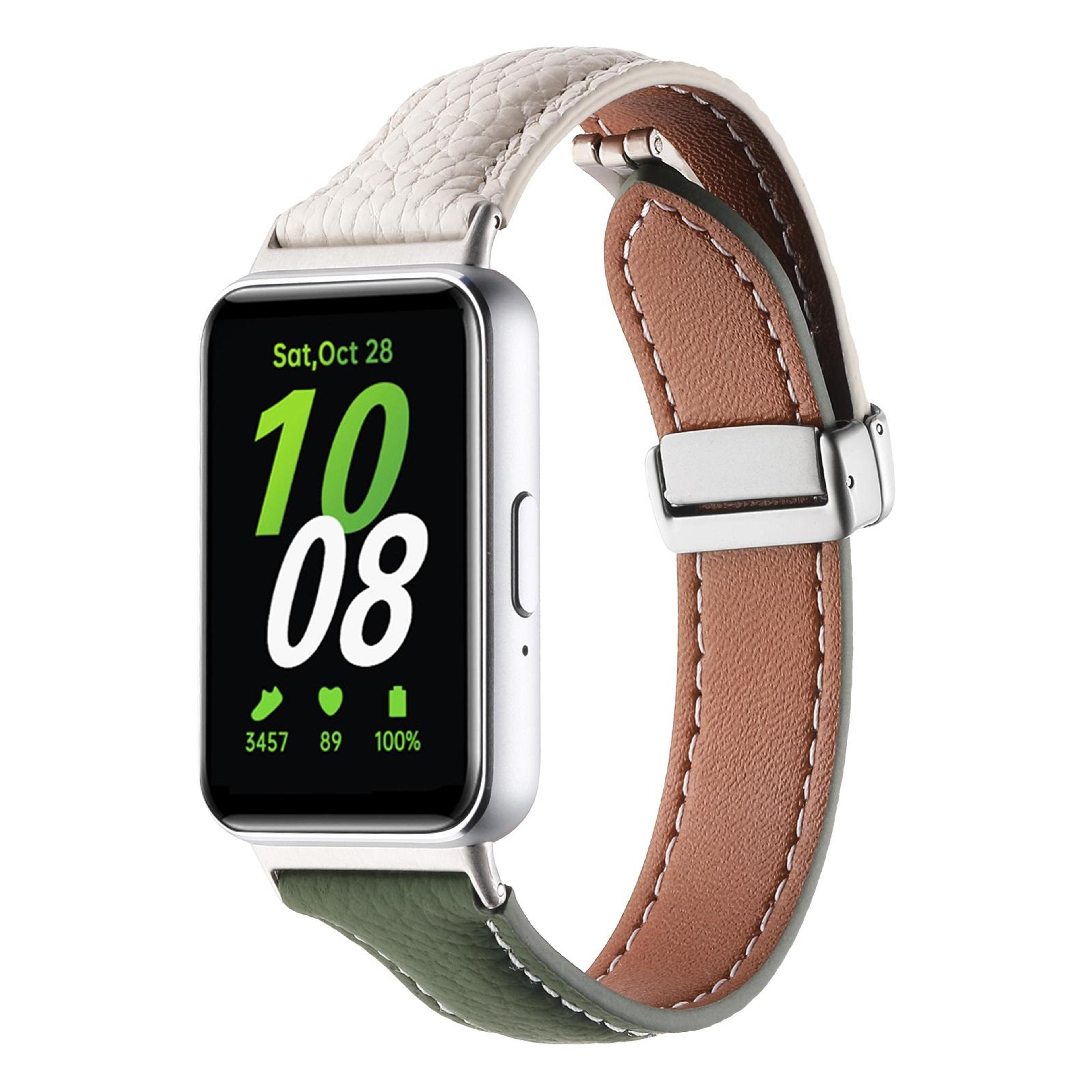 samsung galaxy fit 3 leather watch band magnetic buckle slim replacement strap with litchi texture