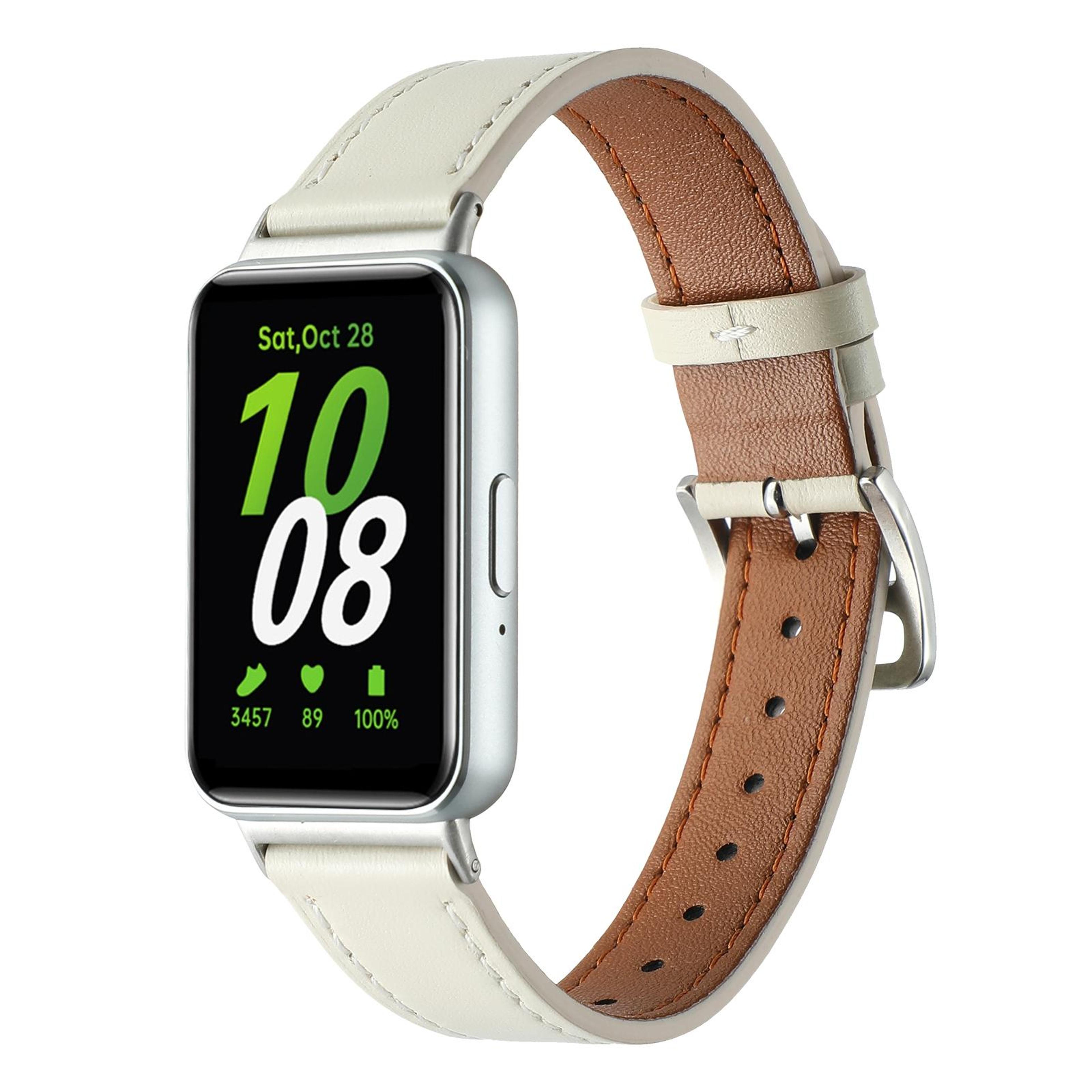 samsung galaxy fit 3 genuine leather watch band adjustable replacement strap with sewing thread design