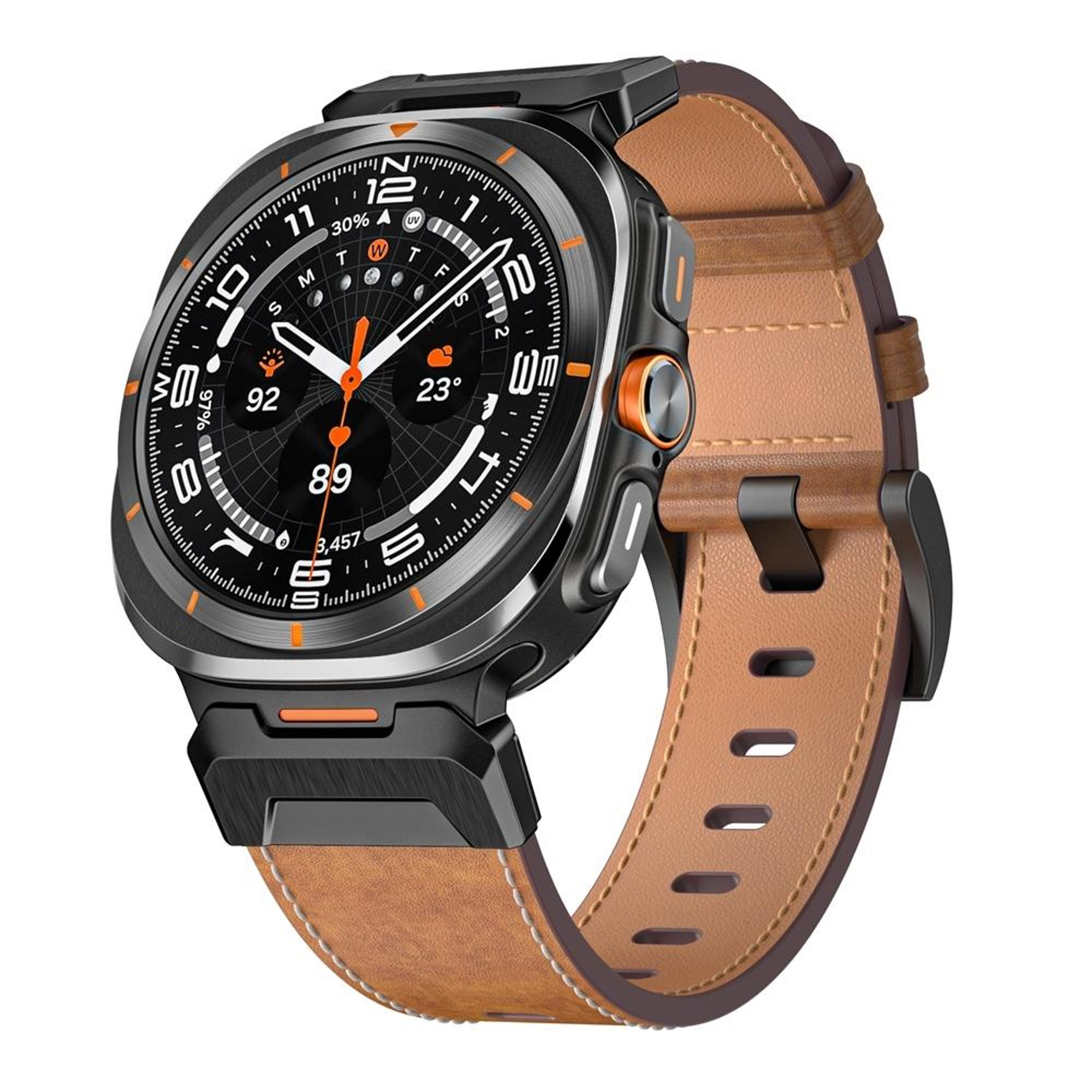 samsung galaxy watch ultra 47mm leather watch band mecha style replacement strap with stainless steel connectors