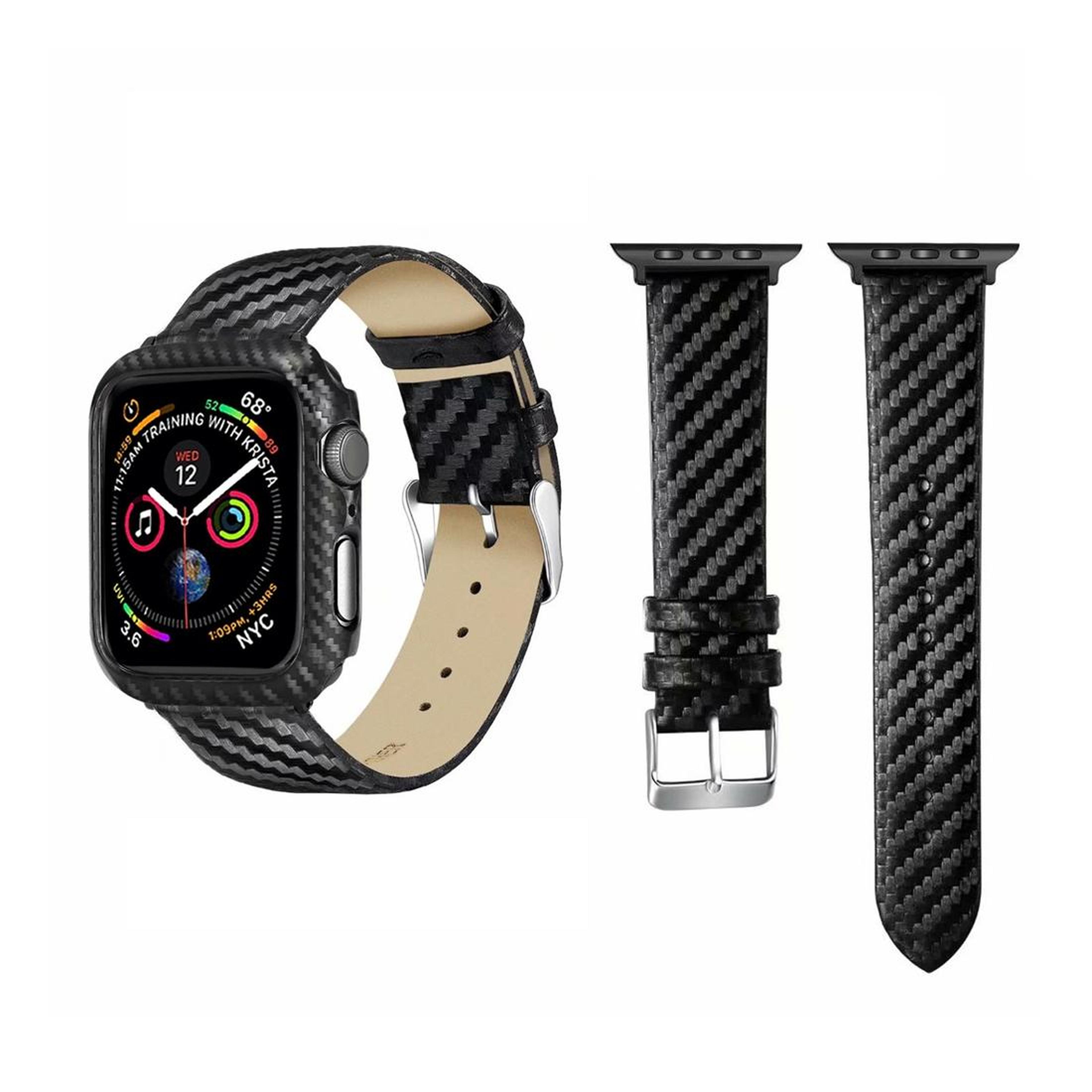 apple watch genuine leather carbon fiber strap premium replacement band