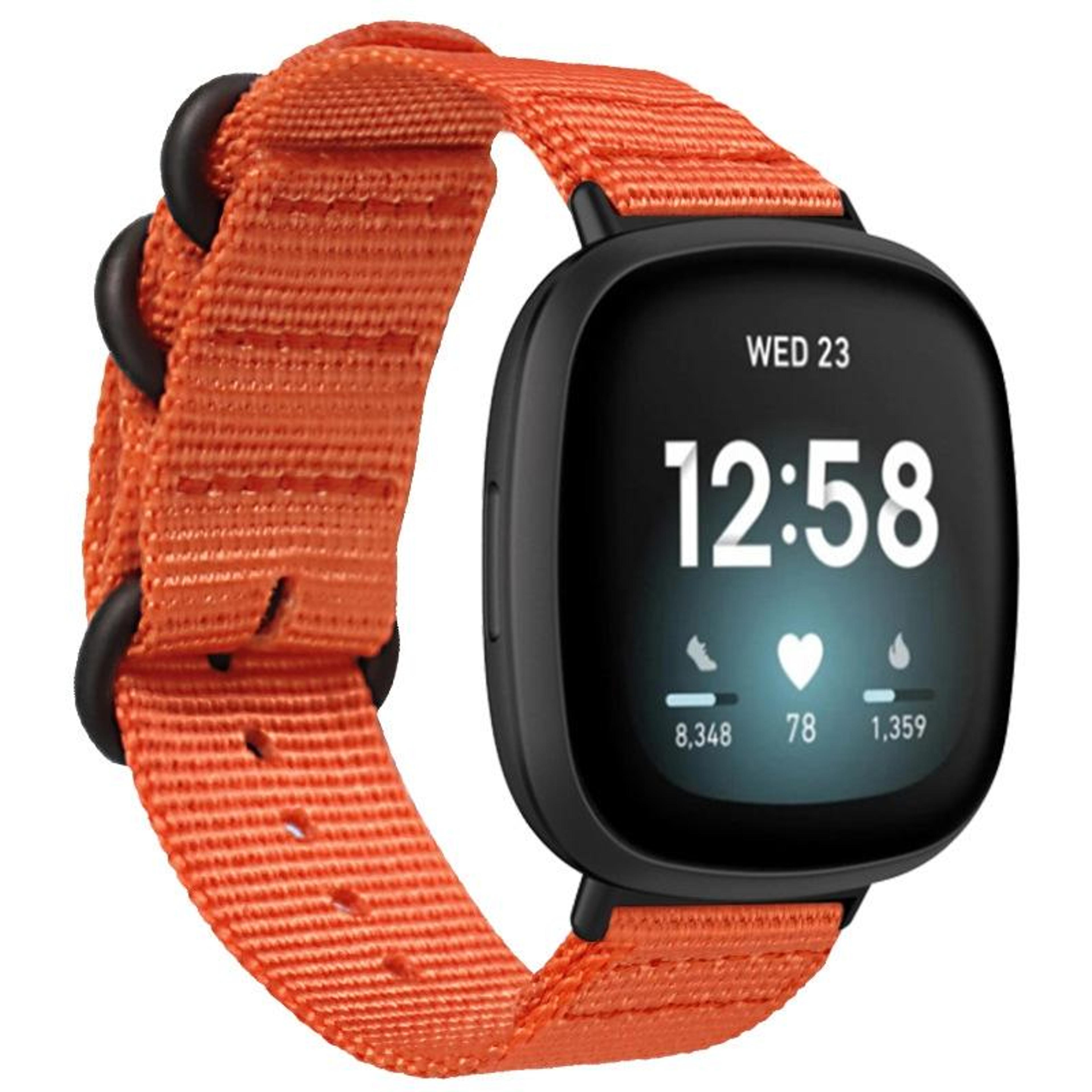 fitbit versa 4 sense 2 nylon watch band adjustable replacement strap with three ring steel buckle